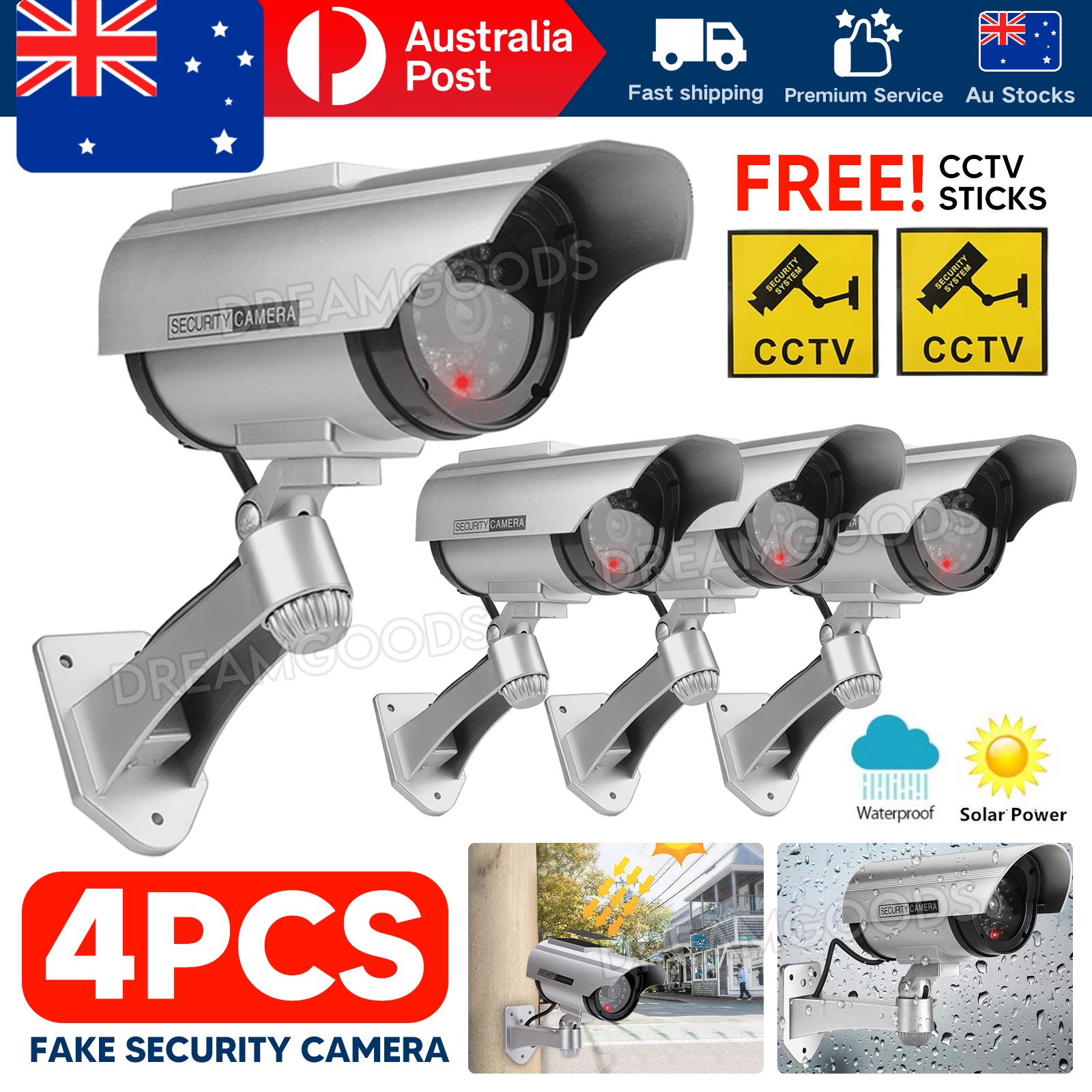 4X Solar Dummy Fake Security CCTV Camera LED Light Outdoor Surveillance Battery