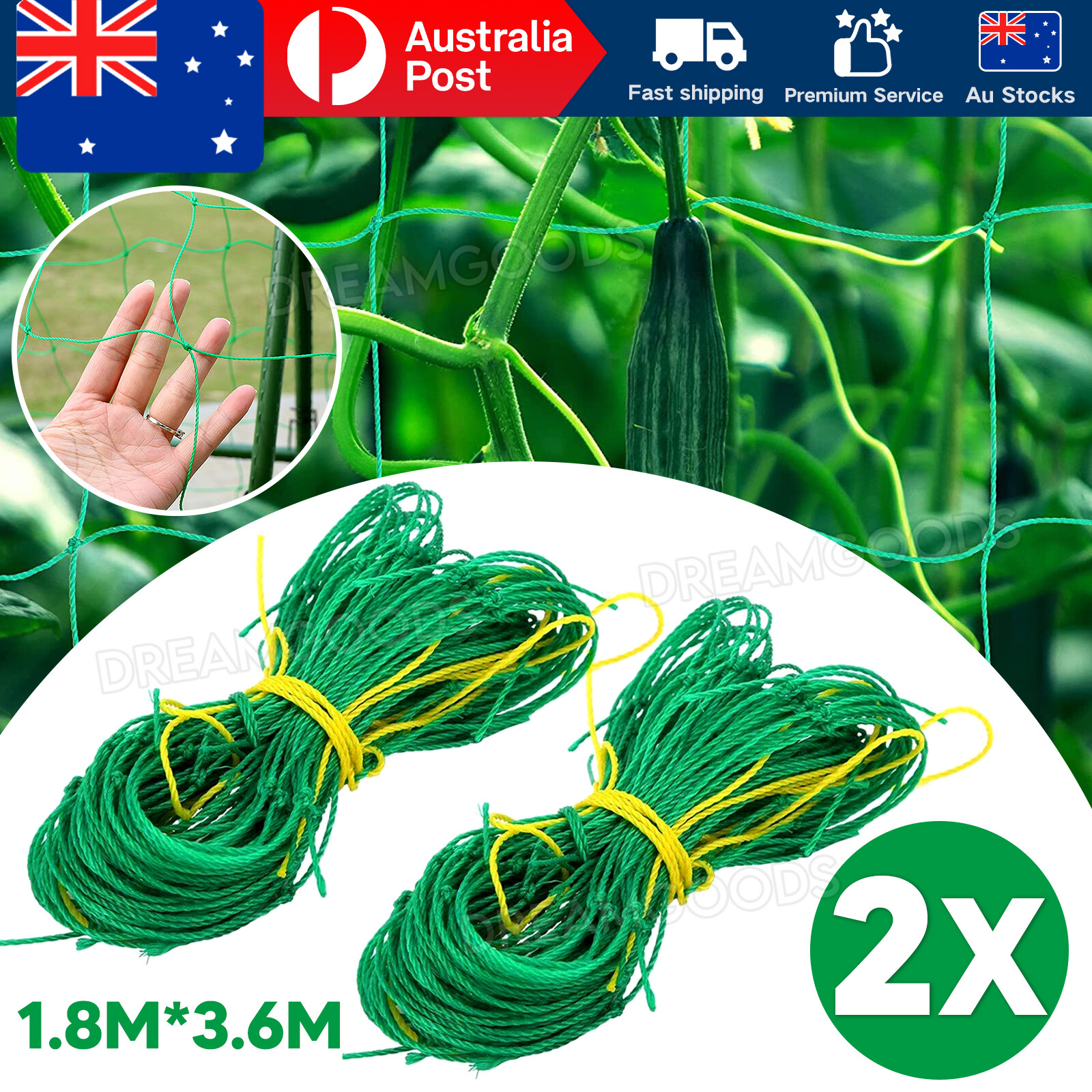 2x Nylon Plant Climbing Net Trellis Mesh 1.8x3.6M Green Vegetable Vine Support