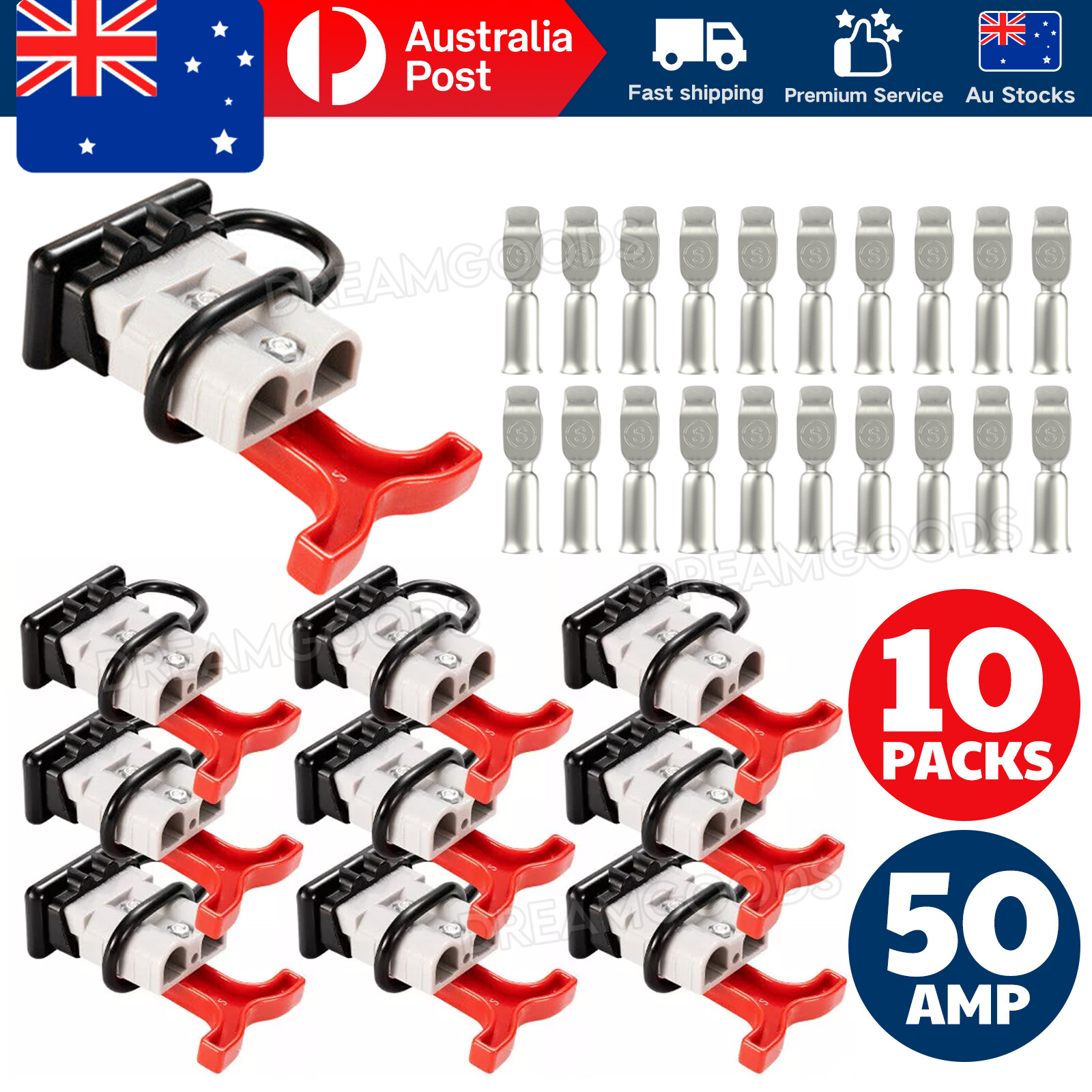 10x Grey Anderson Style Plug Connectors 50 AMP Handle Dust Cap Cover Waterproof