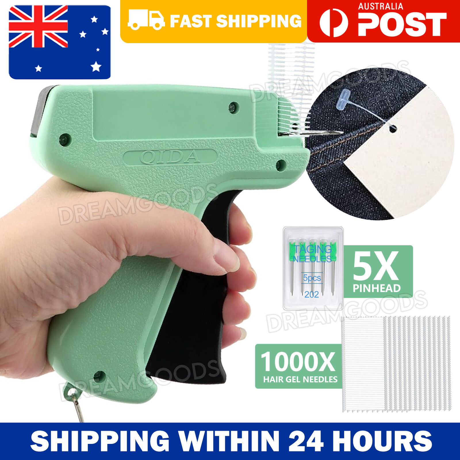Green Garment Price Label Tagging Gun Machine Plastic 1000 Glue Needles 5 Needle
