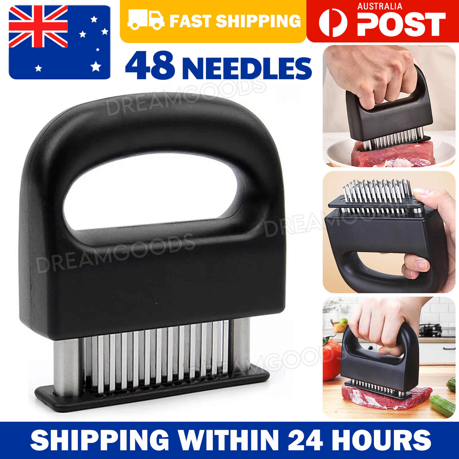 48-Blade Stainless Steel Meat Tenderizer Jaccard Steak Chicken Black Portable