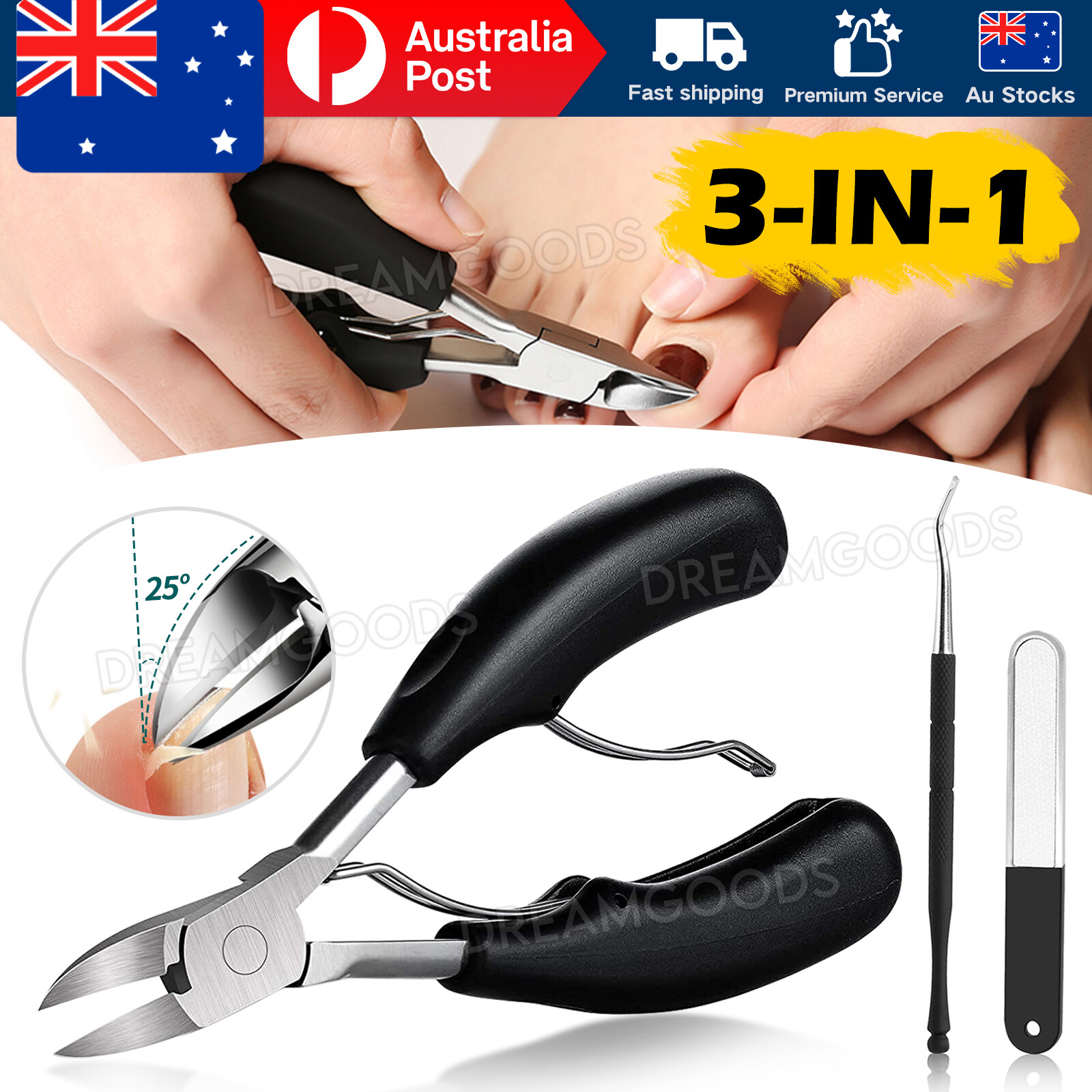 Large Heavy Duty Toenail Clippers for Thick Ingrown Nails Black Stainless Steel