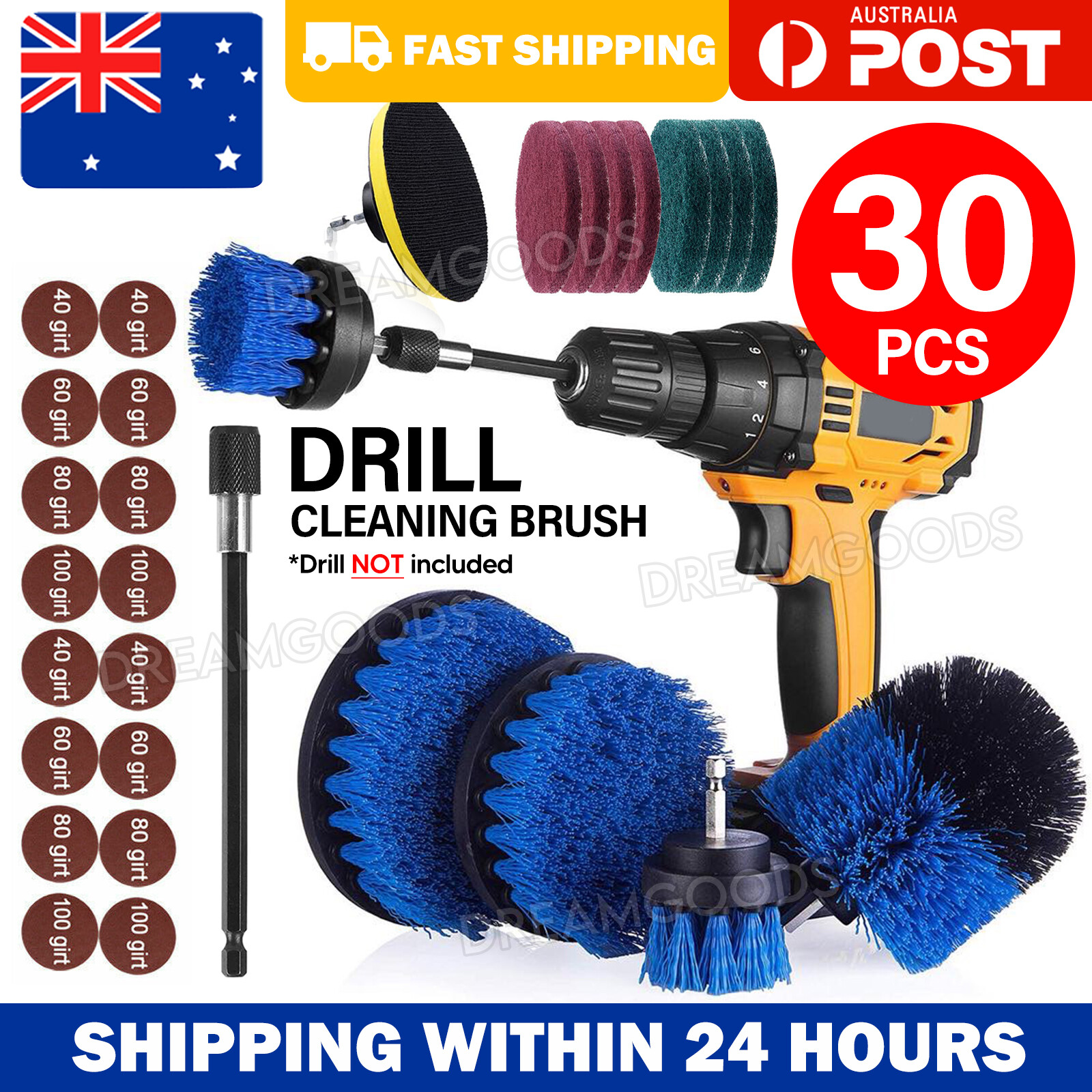 30PCS Drill Brush Power Scrubber Attachment Set Blue Bathroom Grout Tub Carpet