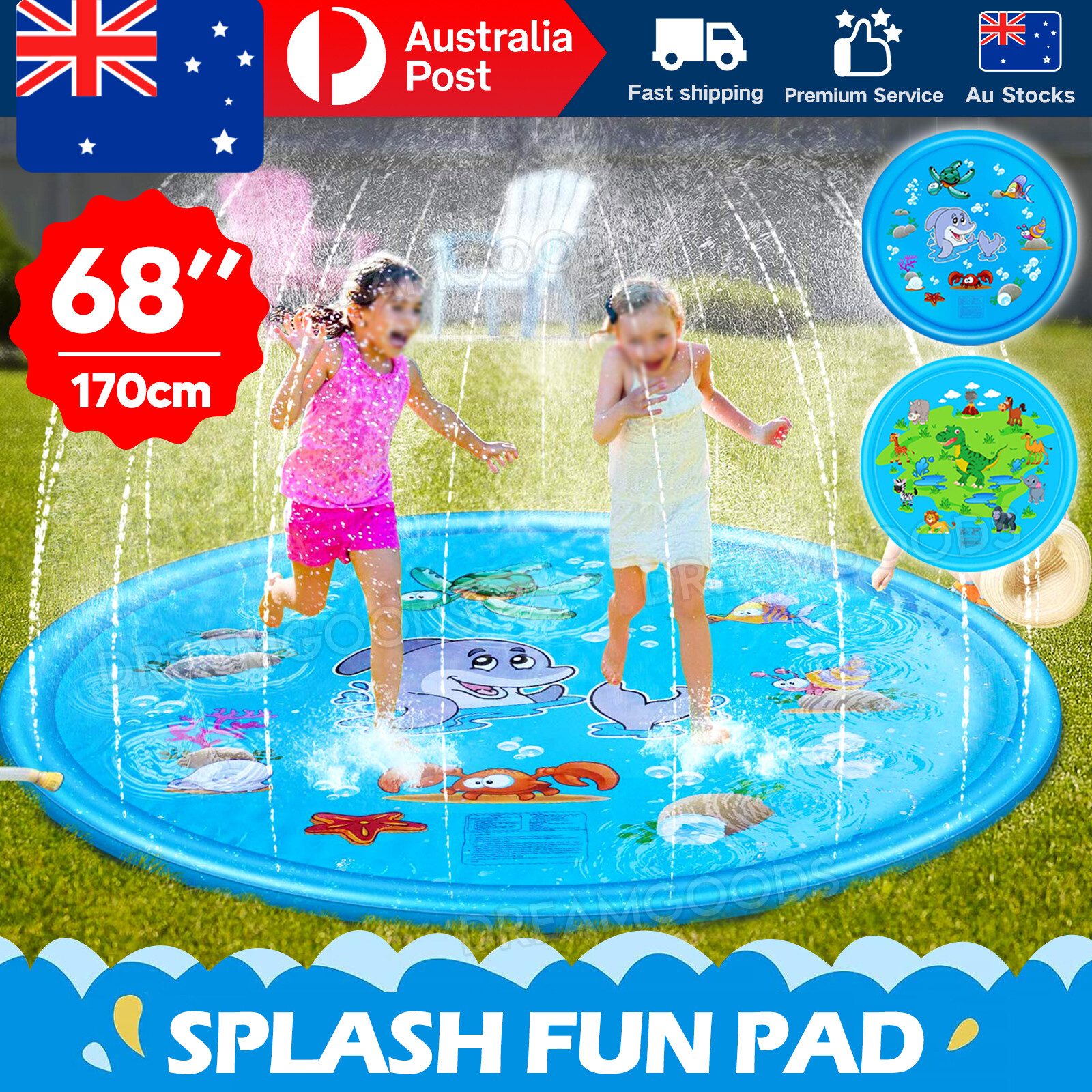170CM Dinosaur Splash Pad Sprinkler Inflatable PVC Outdoor Kids Water Pool Mat