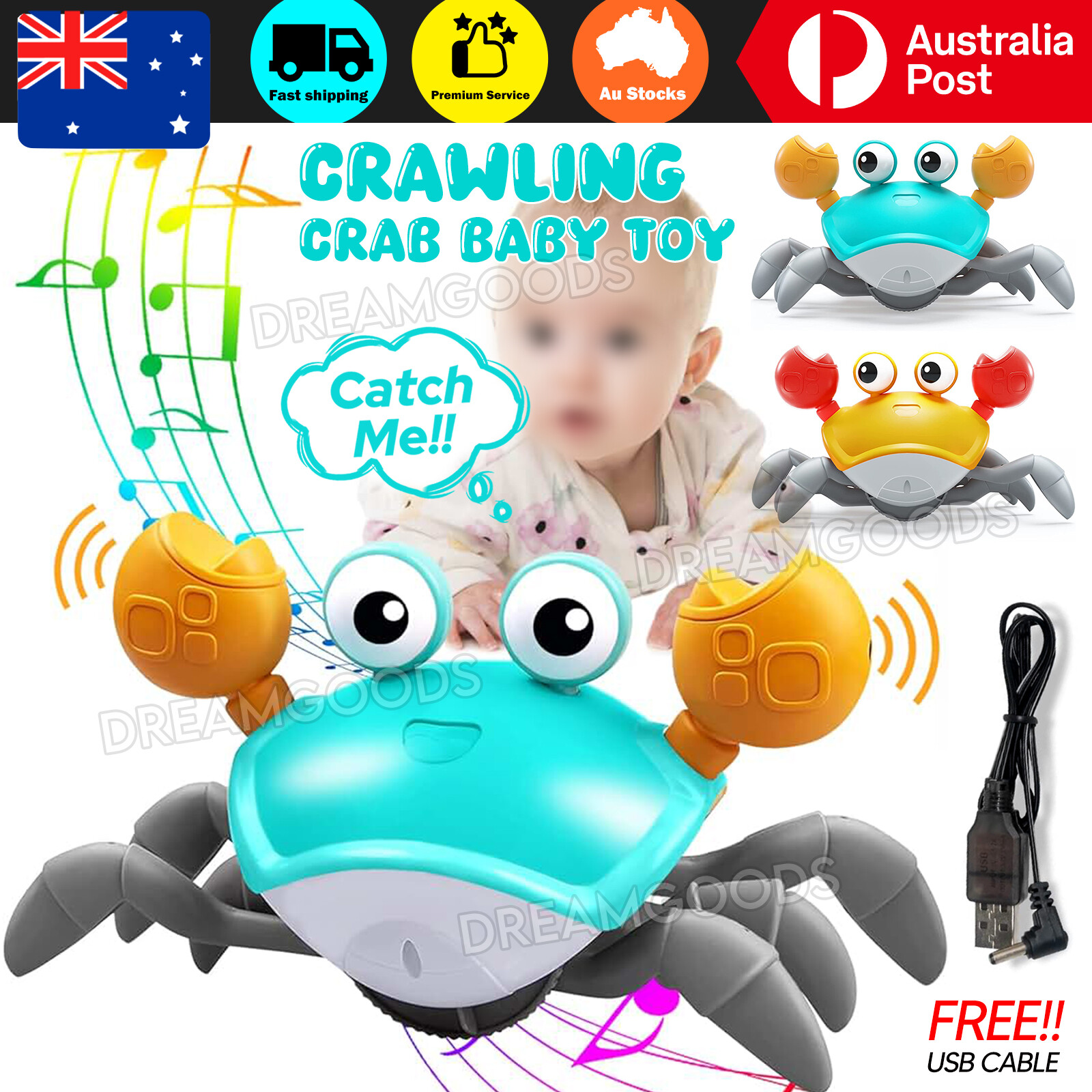 Electric Crab Crawling Toy Music Light Effect USB Rechargeable Kids Baby Moving