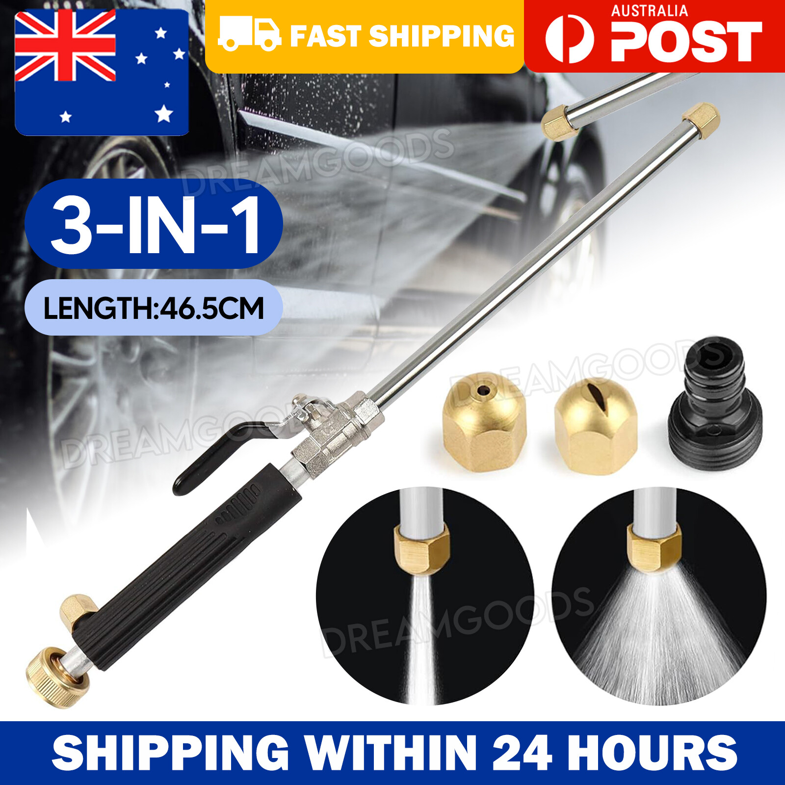 High Pressure Car Washer Water Spray Gun Nozzle Wand 46.5CM Black Aluminum Alloy