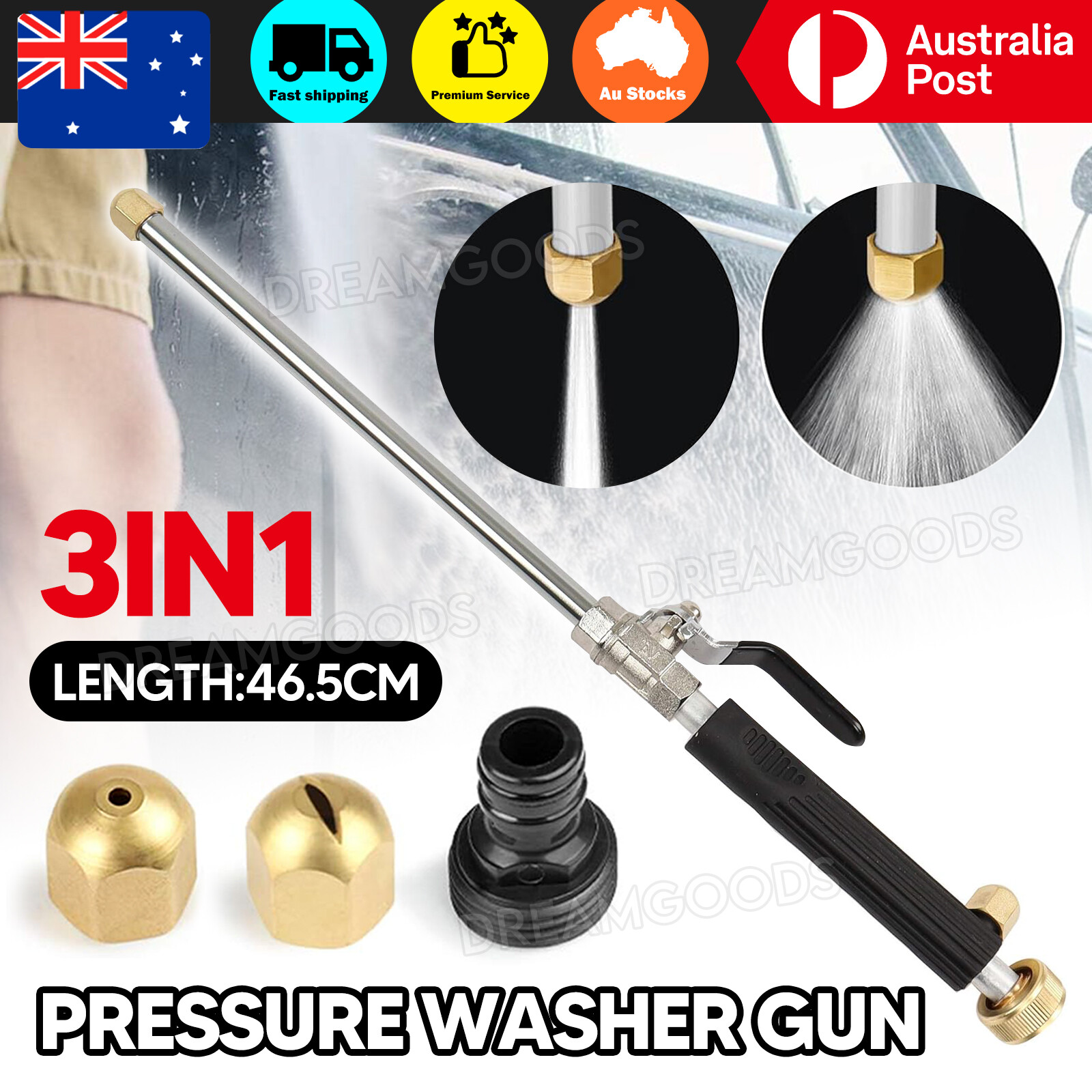 Hydro Jet High Pressure Car Washer Water Gun Wand 46.5CM Hose Attachment Black