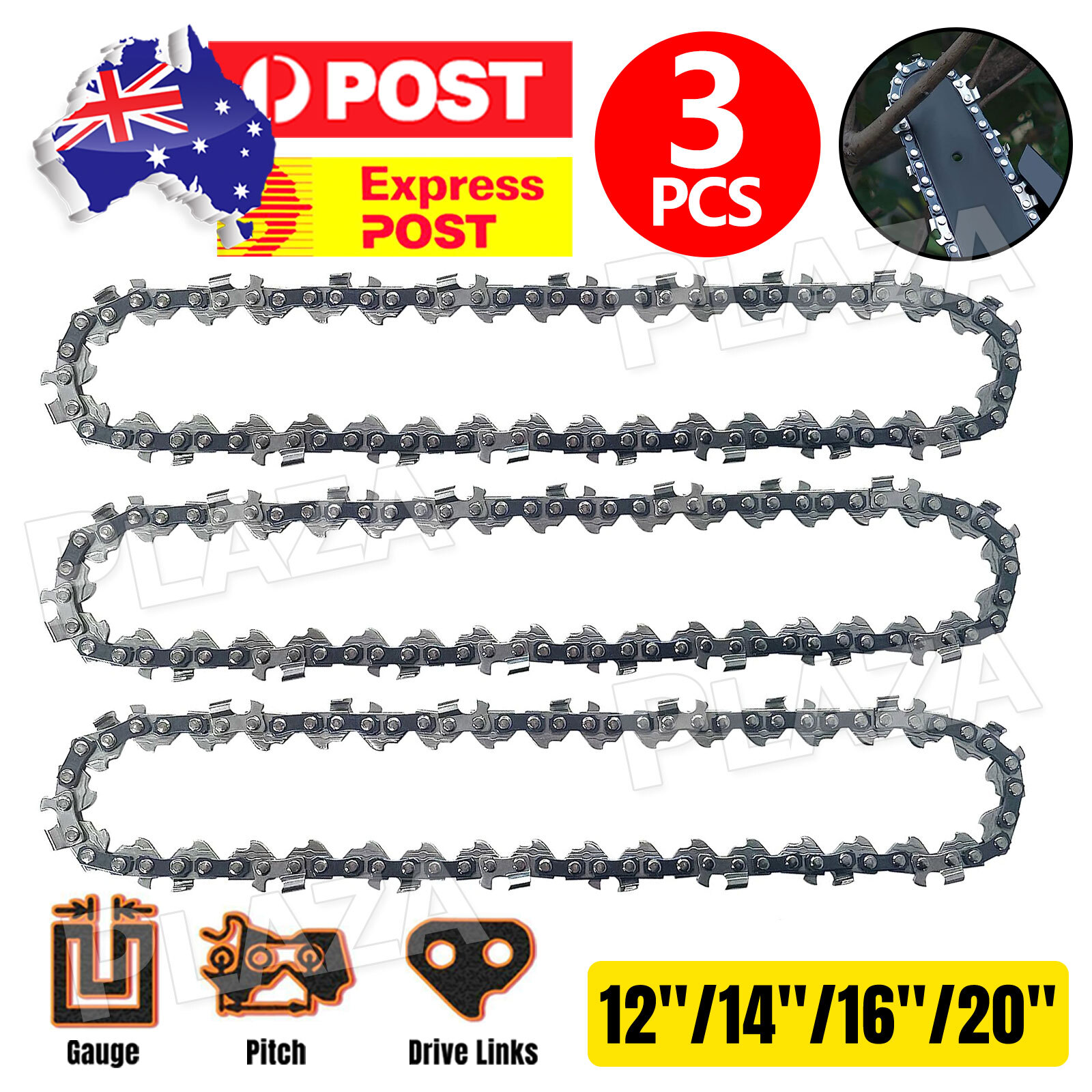 3PCS Chainsaw Chain Semi Chisel 3/8 LP .050 Gauge 45DL 52DL 56DL 76DL Steel