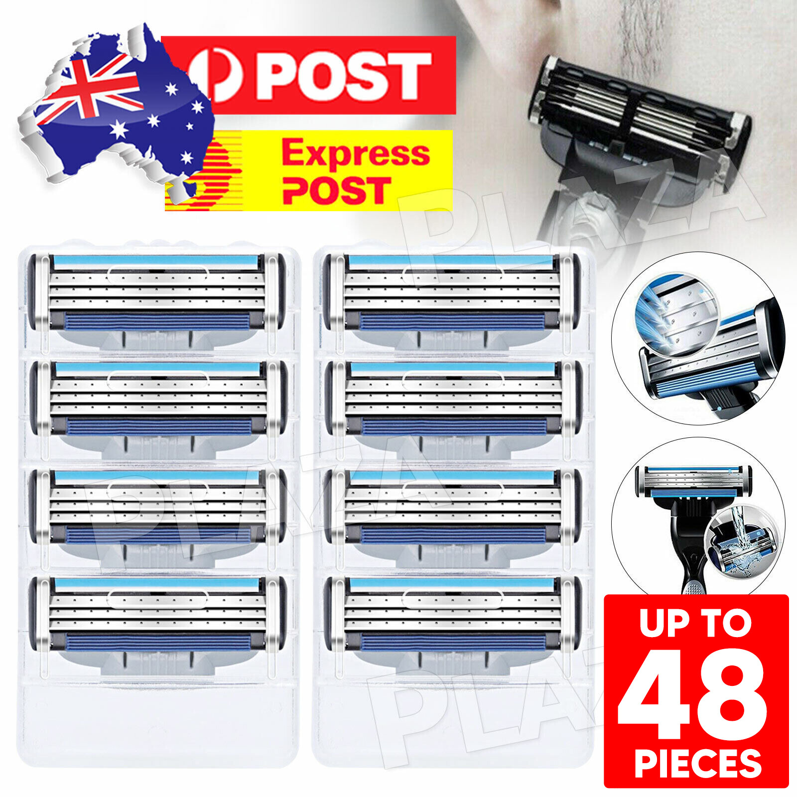 8PCS Replacement Blades For Gillette MACH 3 3-Blade System Blue Stainless Steel