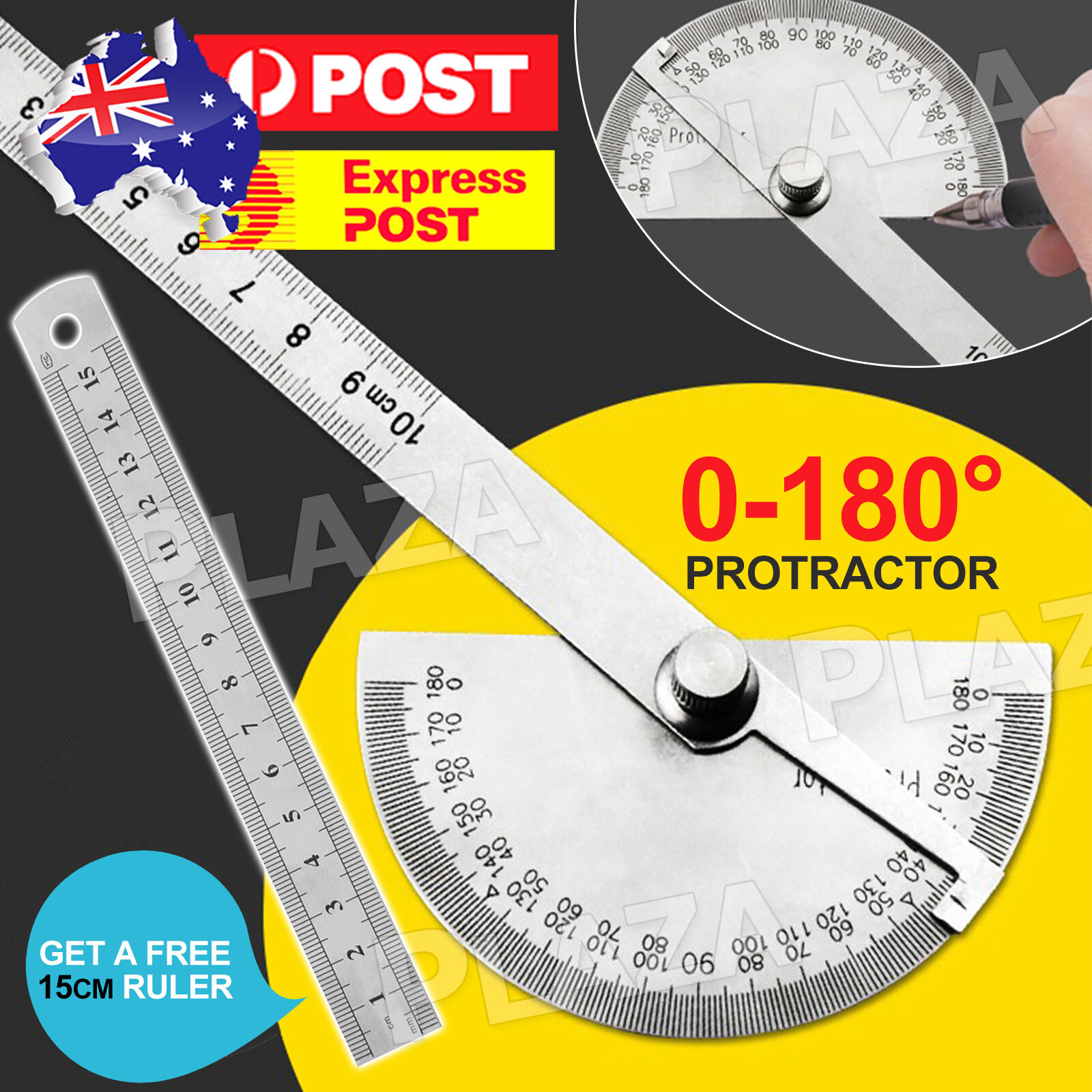 Stainless Steel Bevel Protractor 0-180 Degrees 100mm Ruler Double Graduation