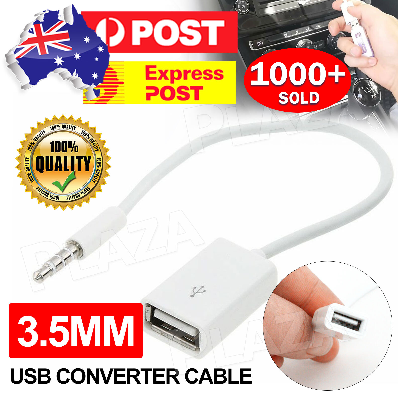 3.5mm Male To USB 2.0 Female AUX Audio Converter Cable 18cm White Car Stereo MP3