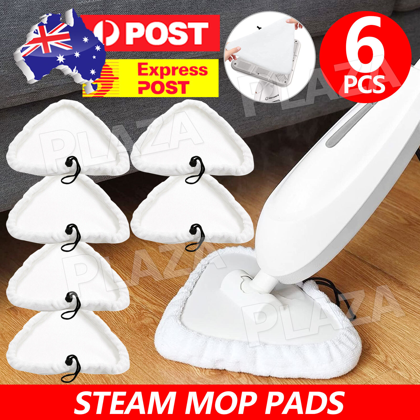 6pcs Steam Mop Replacement Pads Washable Microfibre Floor Cloths 28x21CM White