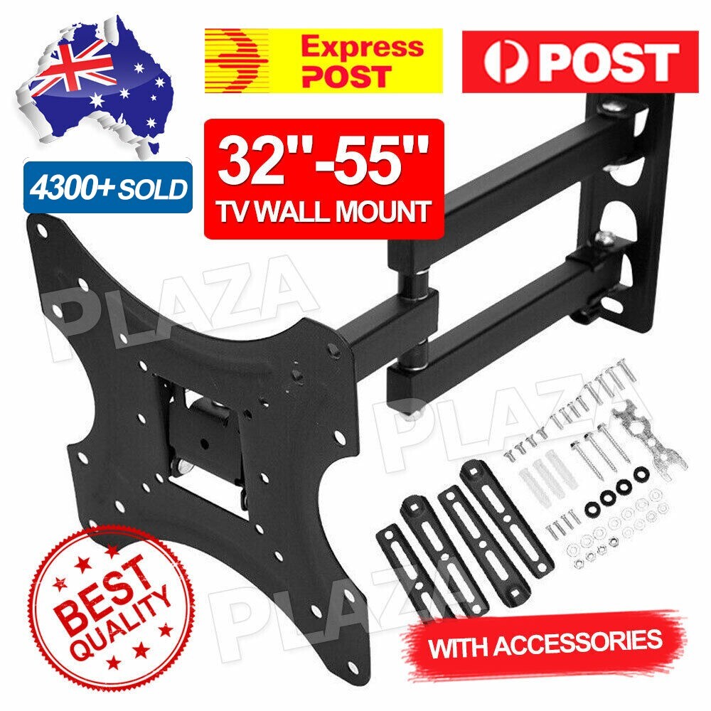 Full Motion TV Wall Mount Bracket Swivel Tilt 32-55 Inch LED LCD Black Steel
