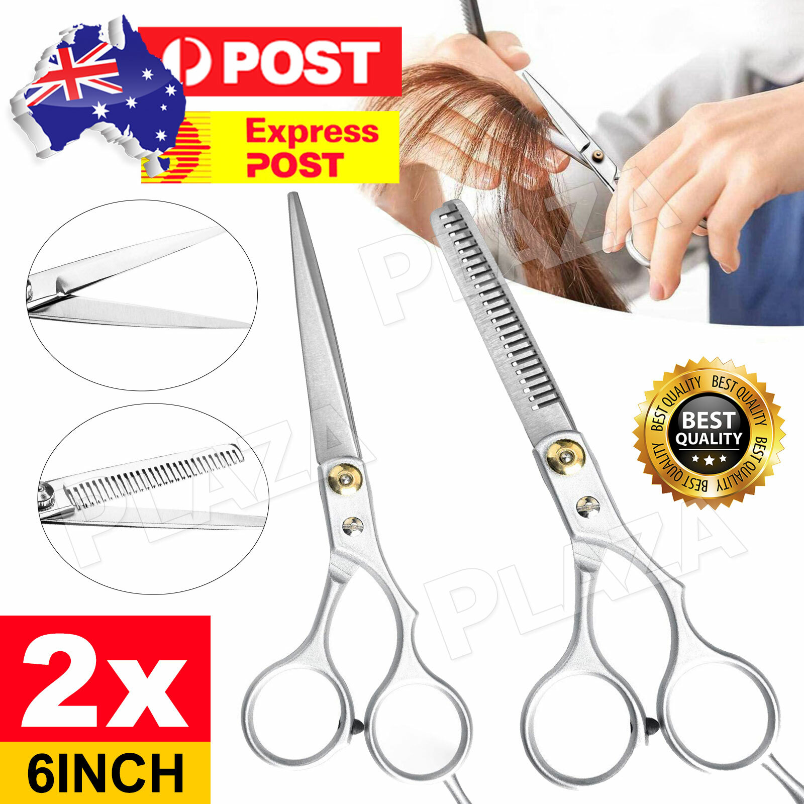2pcs 2in1 Hairdressing Scissors Thinning Shears Stainless Steel Silver Barber