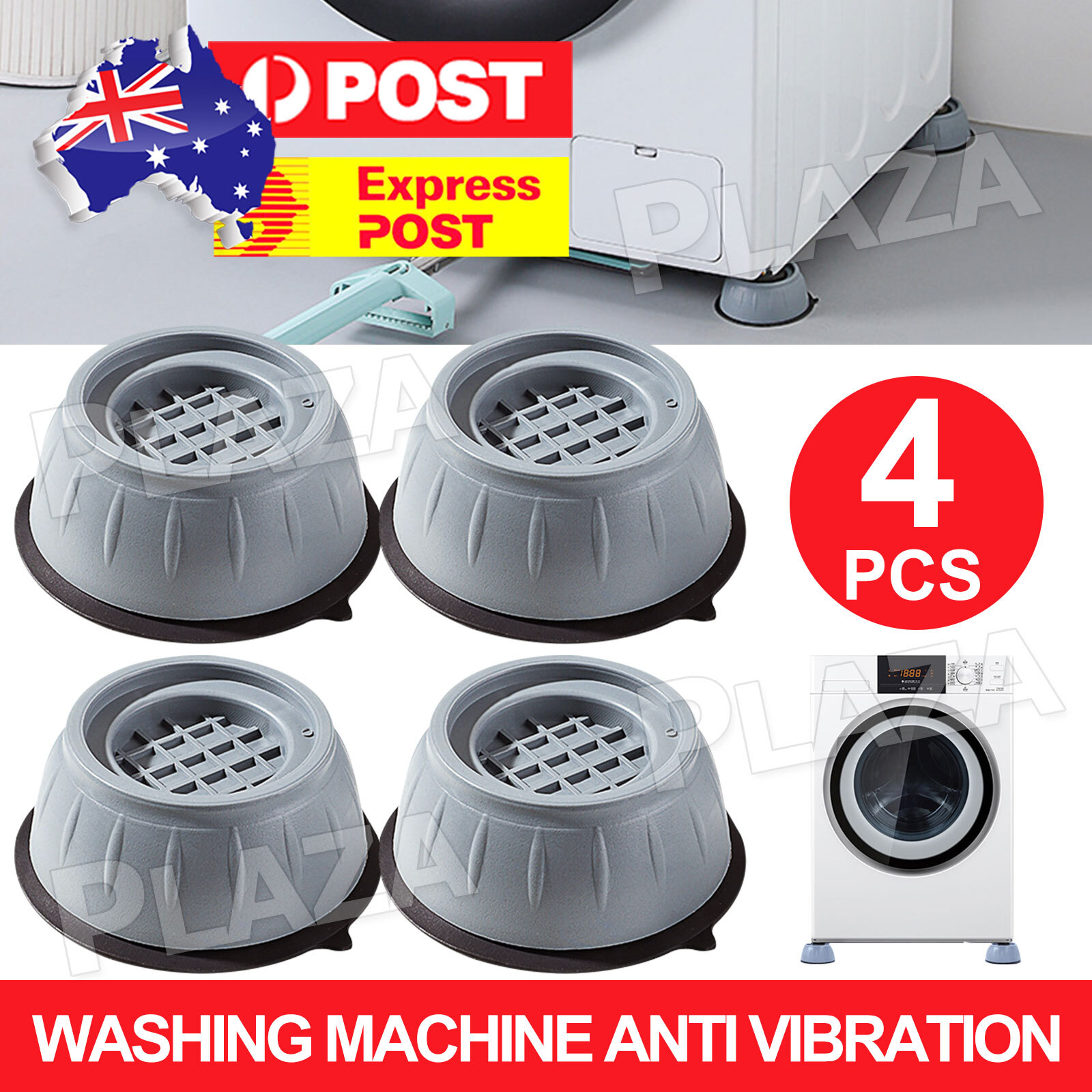 4pcs Washing Machine Anti-Vibration Floor Pads Non-Slip Grey Black 5.34x4x8.8cm