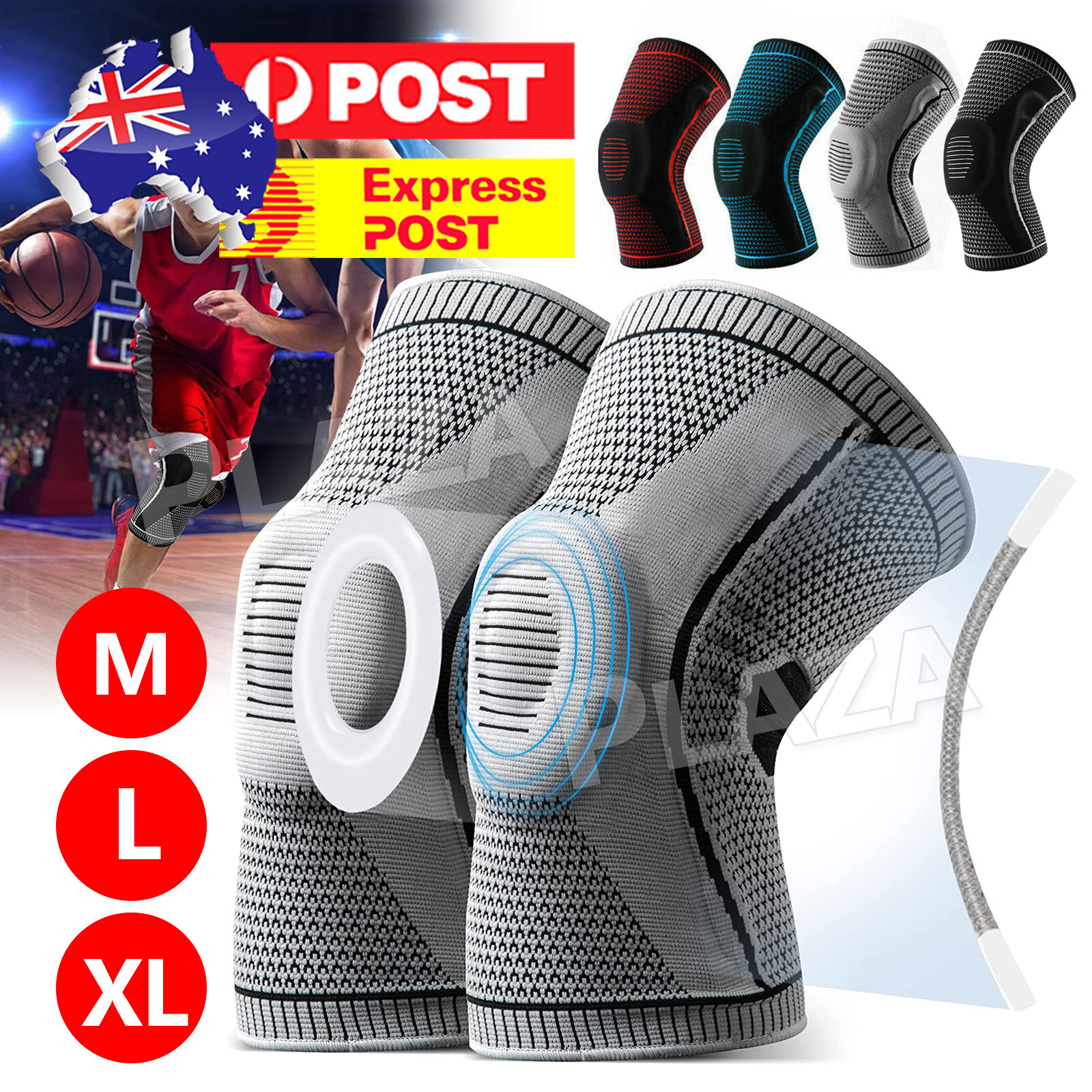 Silicone Knee Compression Sleeve Arthritis Support Black Nylon Spandex Sports