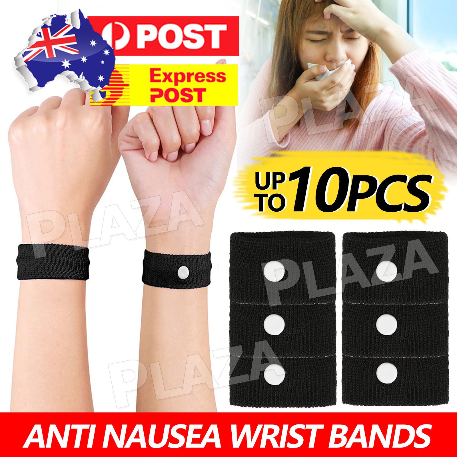 2PCS Anti Nausea Travel Sickness Wristbands Acupressure Black One Size Car Sea
