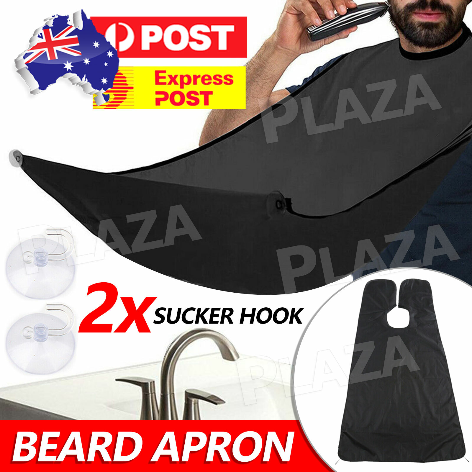 Beard Shaving Apron Cape Black Waterproof mirror Suction Cups Pongee 80x120cm