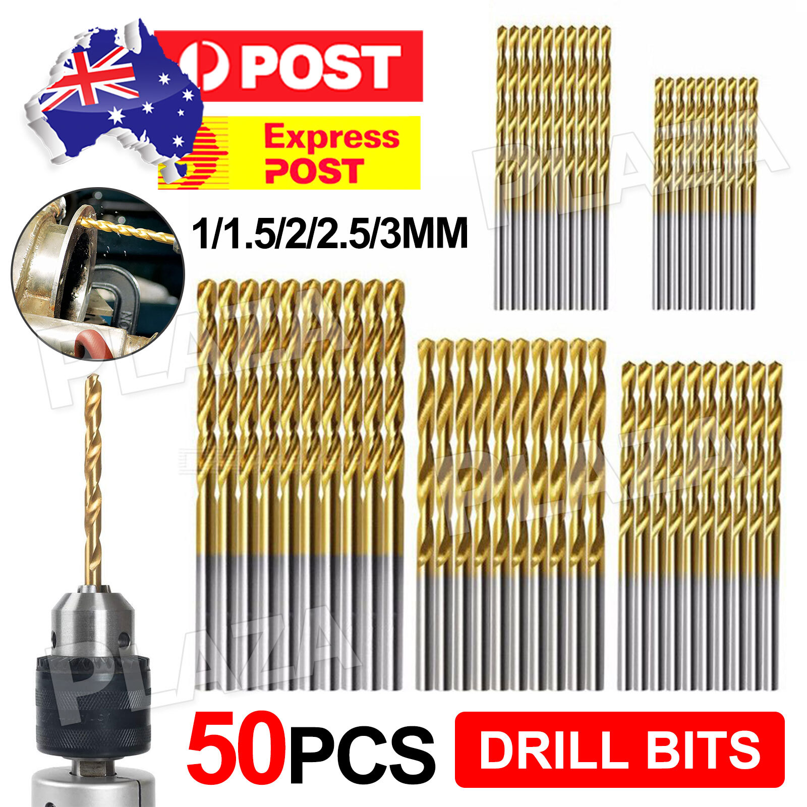 50pcs High Speed Steel Twist Drill Bits Titanium Nitride Coated 1mm-3mm Gold