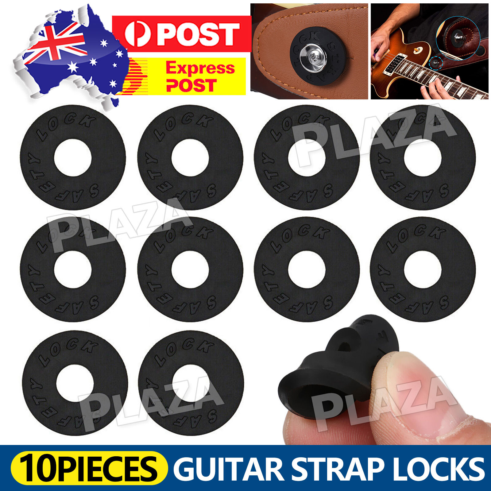 10pcs Silicone Rubber Guitar Strap Locks Black Acoustic Electric Bass Fits 25MM