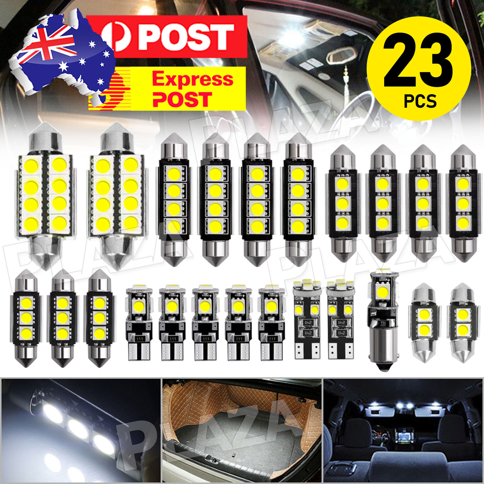 23PCS 12V LED FESTOON 5050 WHITE INTERIOR LIGHT BULB AUTO DOME 31MM C5W T10