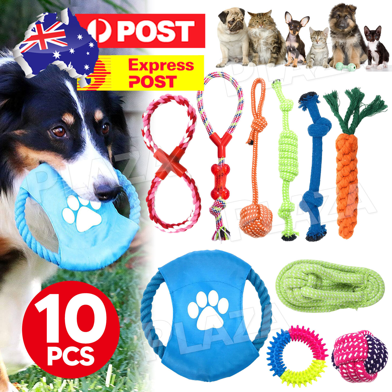10PCS Dog Braided Rope Toys Chew Toy Teething Aid Clean Teeth Cotton Pet Puppy