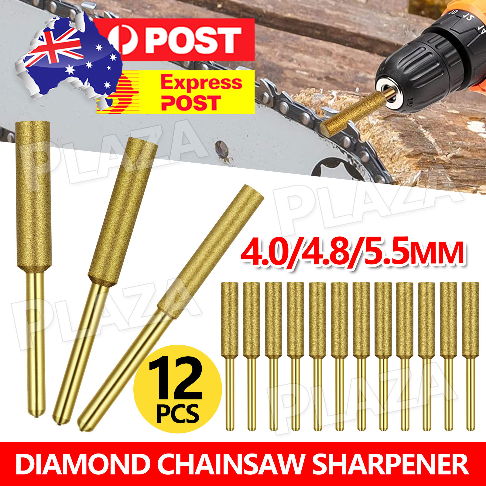 12X Diamond Chainsaw Sharpener Burr Grinder 4.0MM Titanium coated 3mm Shank