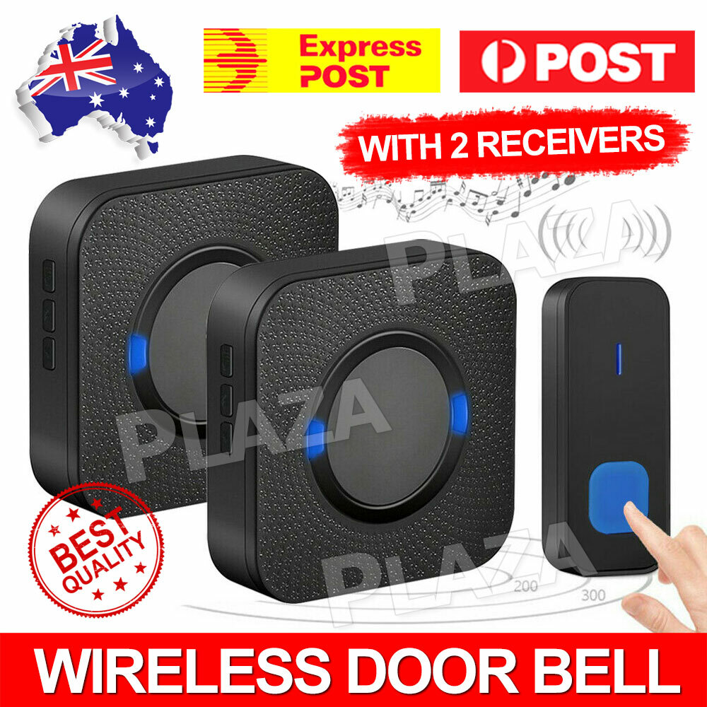 Digital Wireless Doorbell Chime 2 Plugin Receivers 300M IP55 Black 55 Melodies