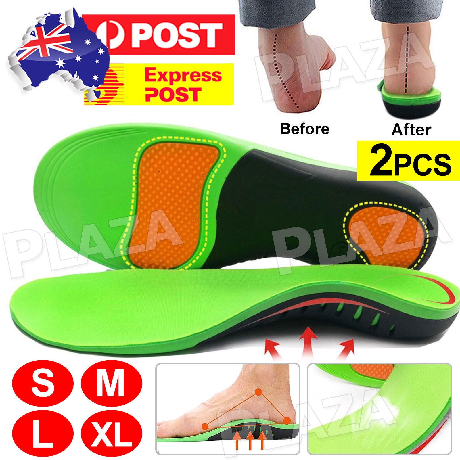 Plantar Fasciitis Orthotic Insoles Arch Support Pads 2pcs PU Breathable Durable