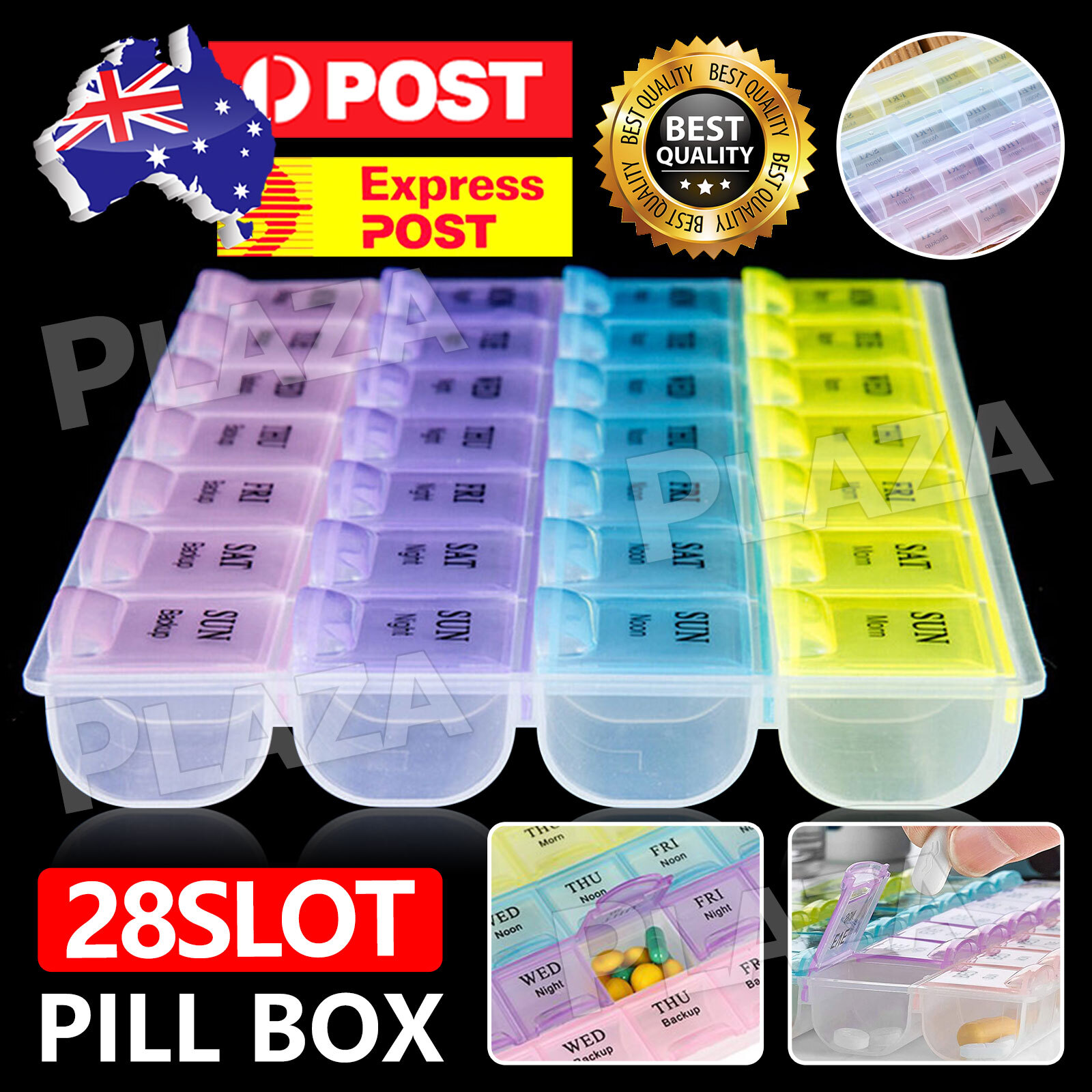Weekly 28Day Pill Box 28 Compartments Travel Size Multicoloured Plastic Holder