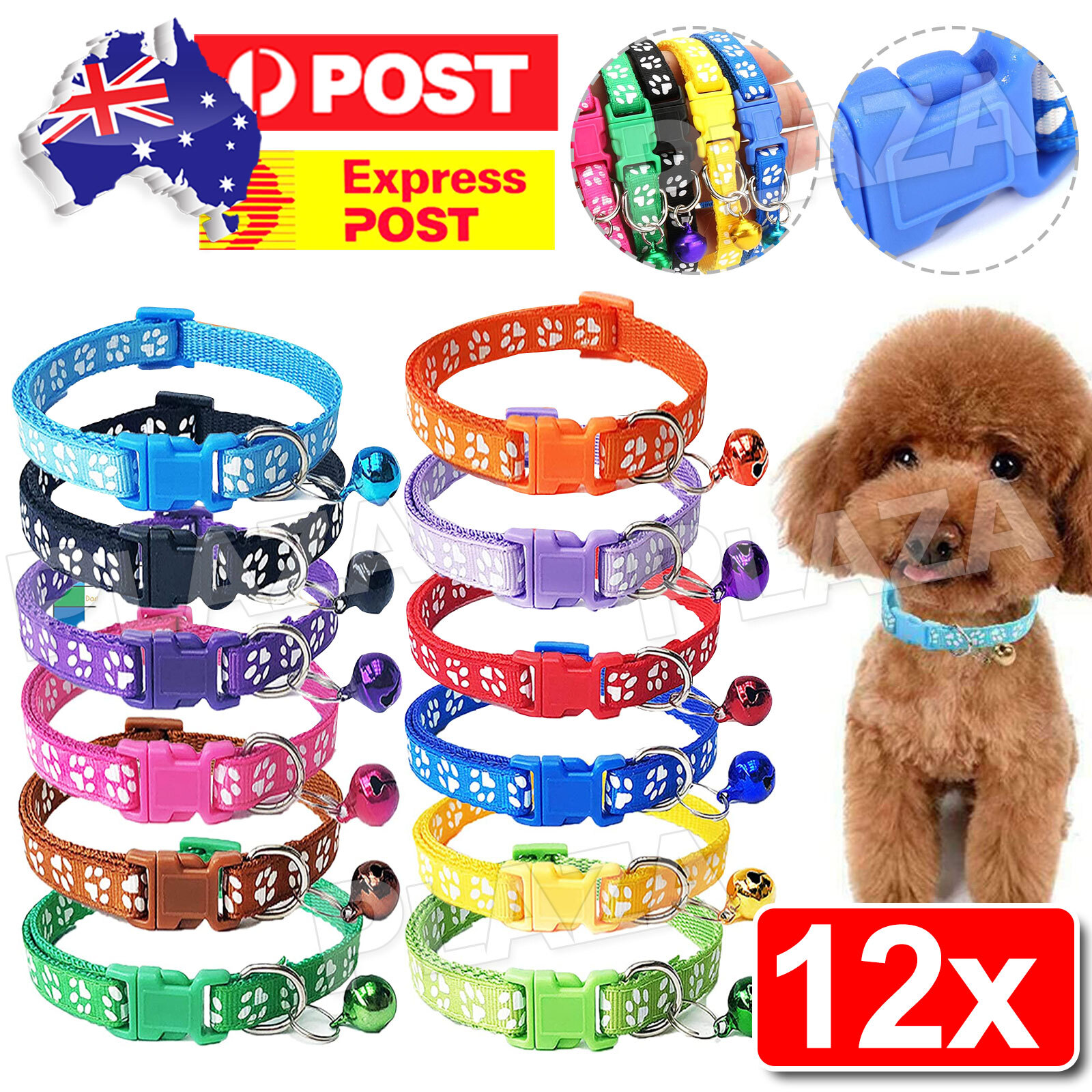 12PCS Adjustable Nylon Dog Cat Collar Bell Whelping ID Small 21-33cm 12 Colours