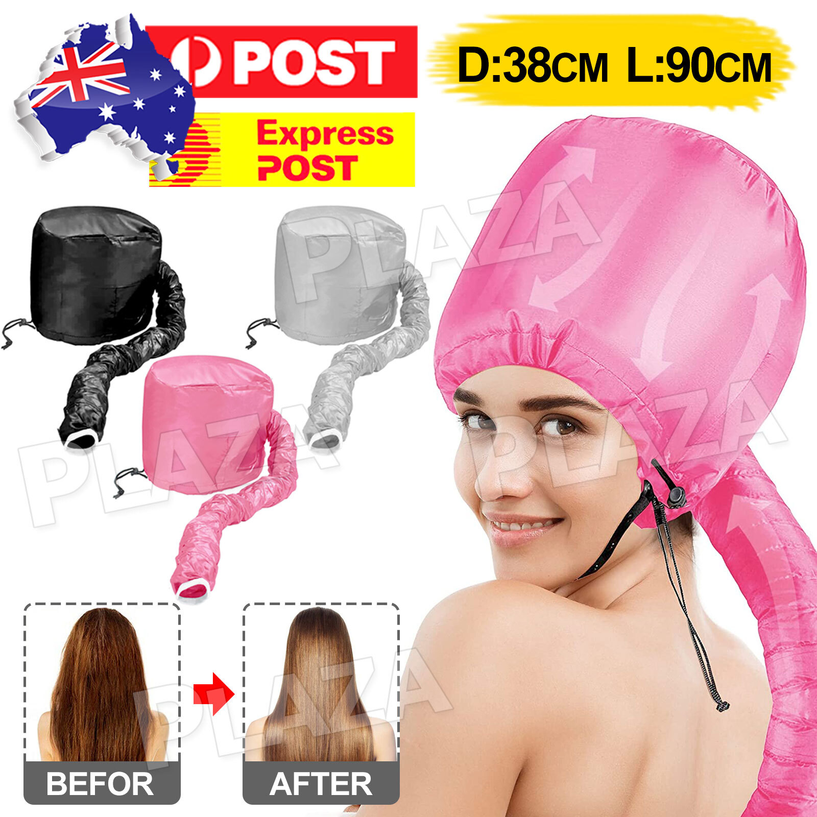 Bonnet Hood Dryer Attachment Hair Drying Cap Deep Conditioning Black 38x87CM