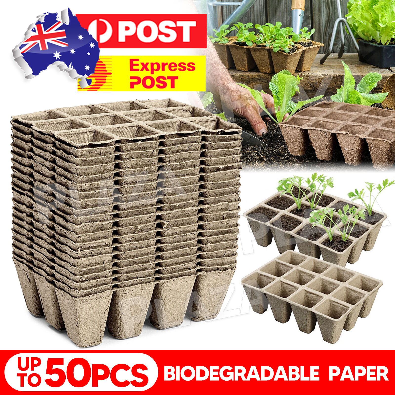 Biodegradable Paper Seedling Tray 12 Holes Pulp Pots 16.5x12x5CM Brown Square