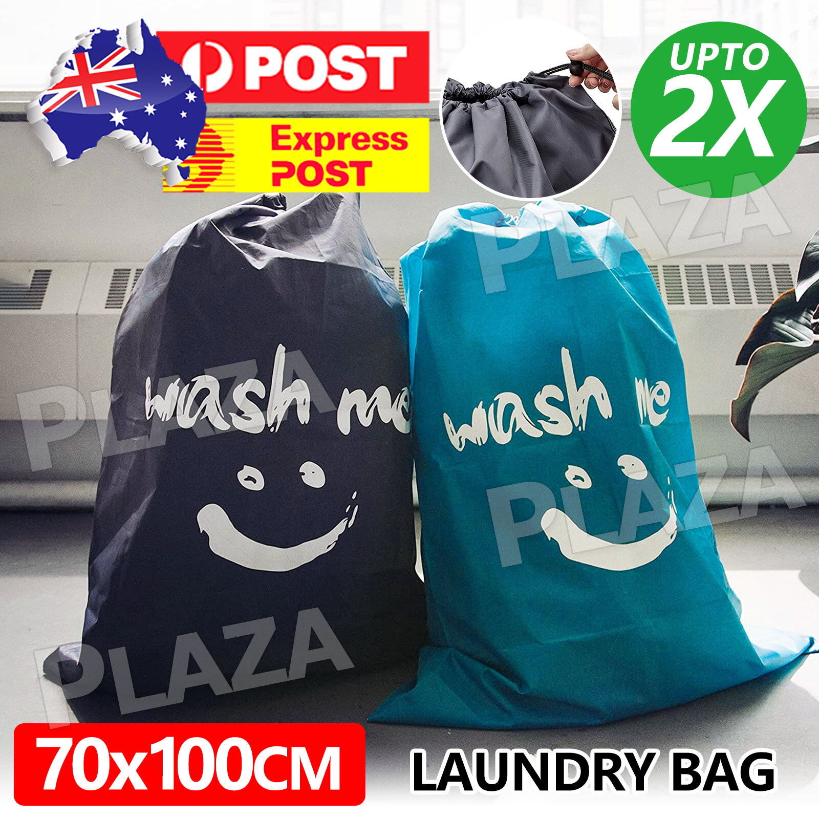 Lazyman Laundry Bag 160 Litres Nylon 70x100CM Drawstring Travel Camping Sky Blue