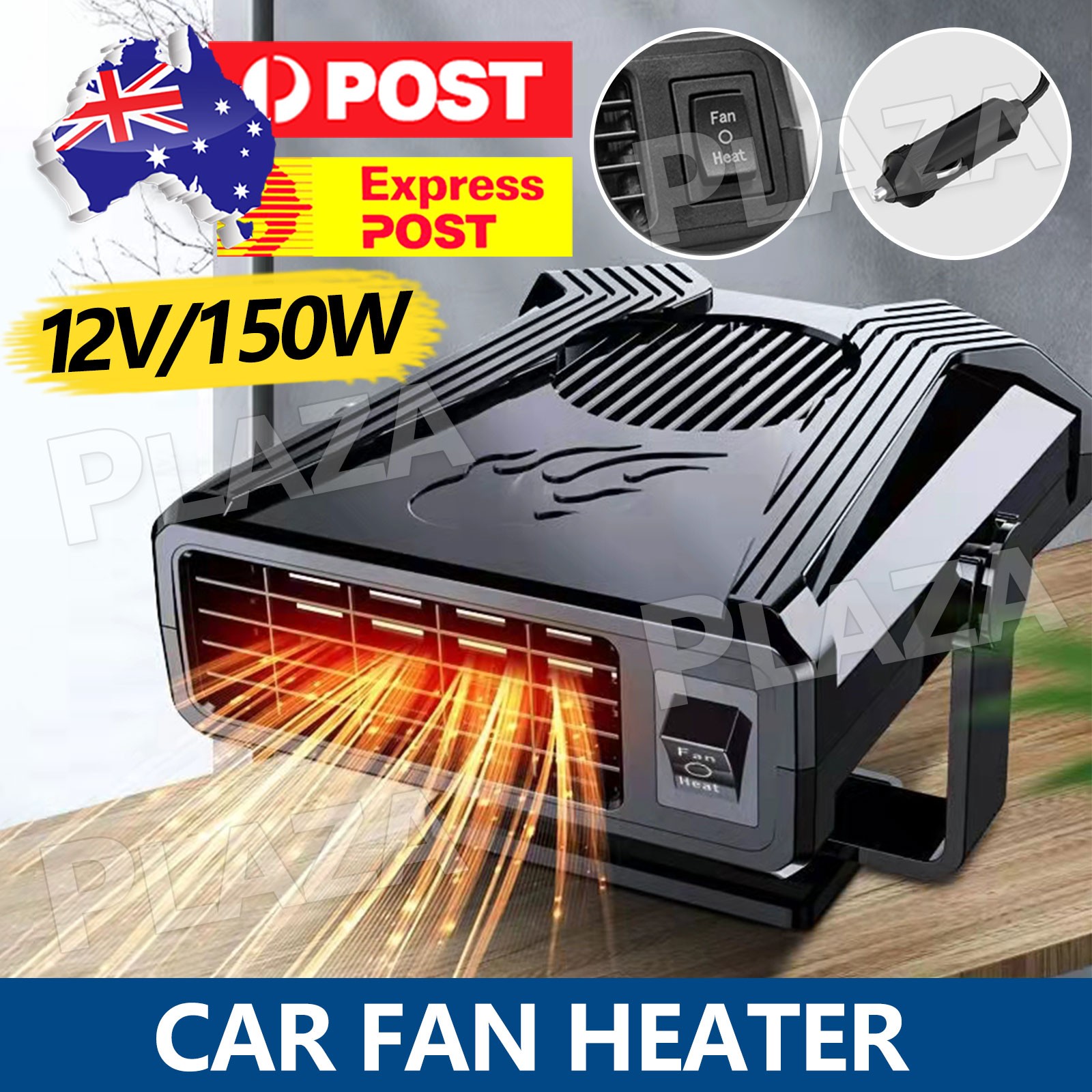 150W 12V Electric Car Fan Heater Defogger Defroster Cooling 2-Gears Black ABS