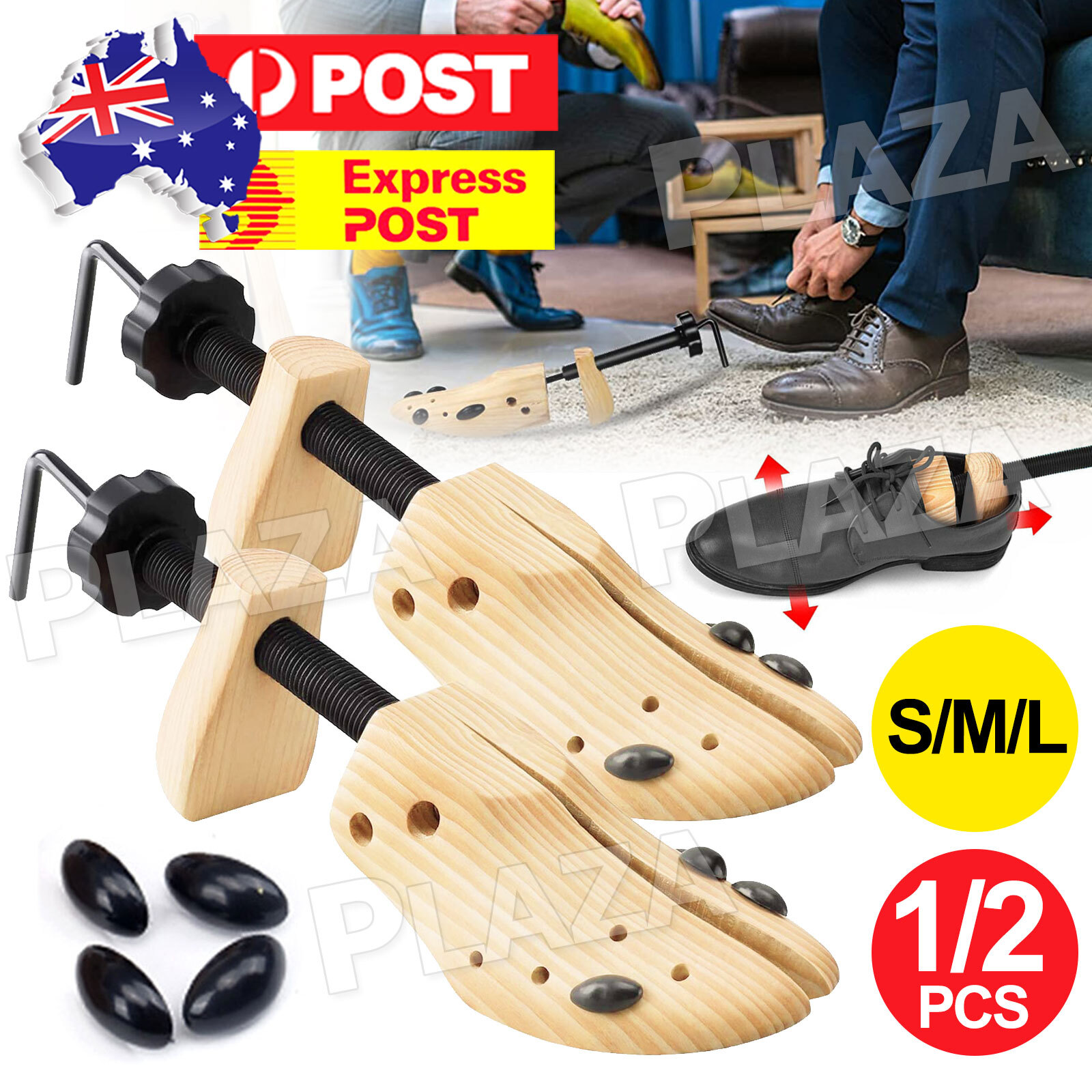 2-Way Wooden Shoe Stretcher Pine Expander Unisex EU 34-37 Bunion Plugs 35cm