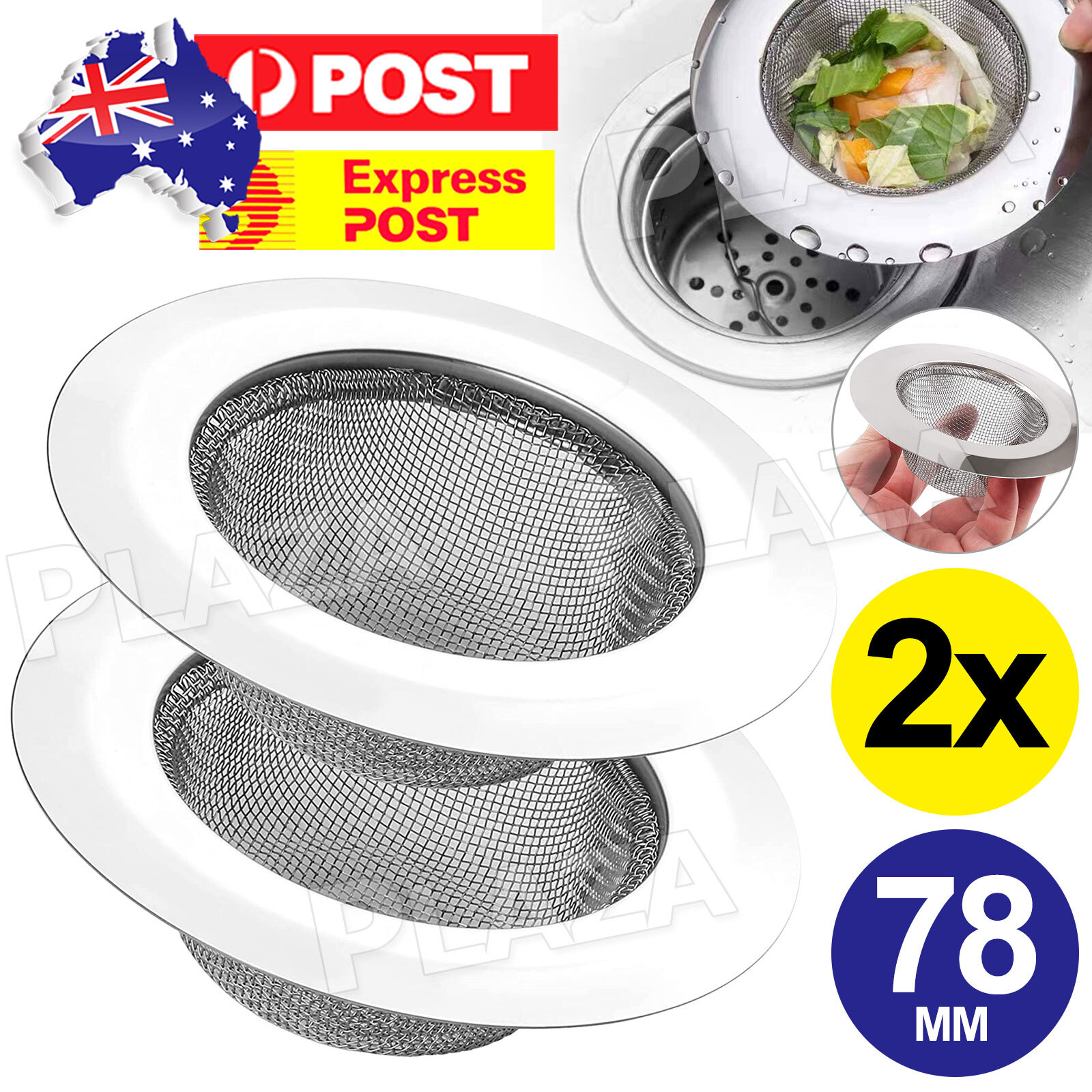 Stainless Steel Sink Strainer Plug Filter 2PCS Mesh Drain Stopper Silver 7.8cm
