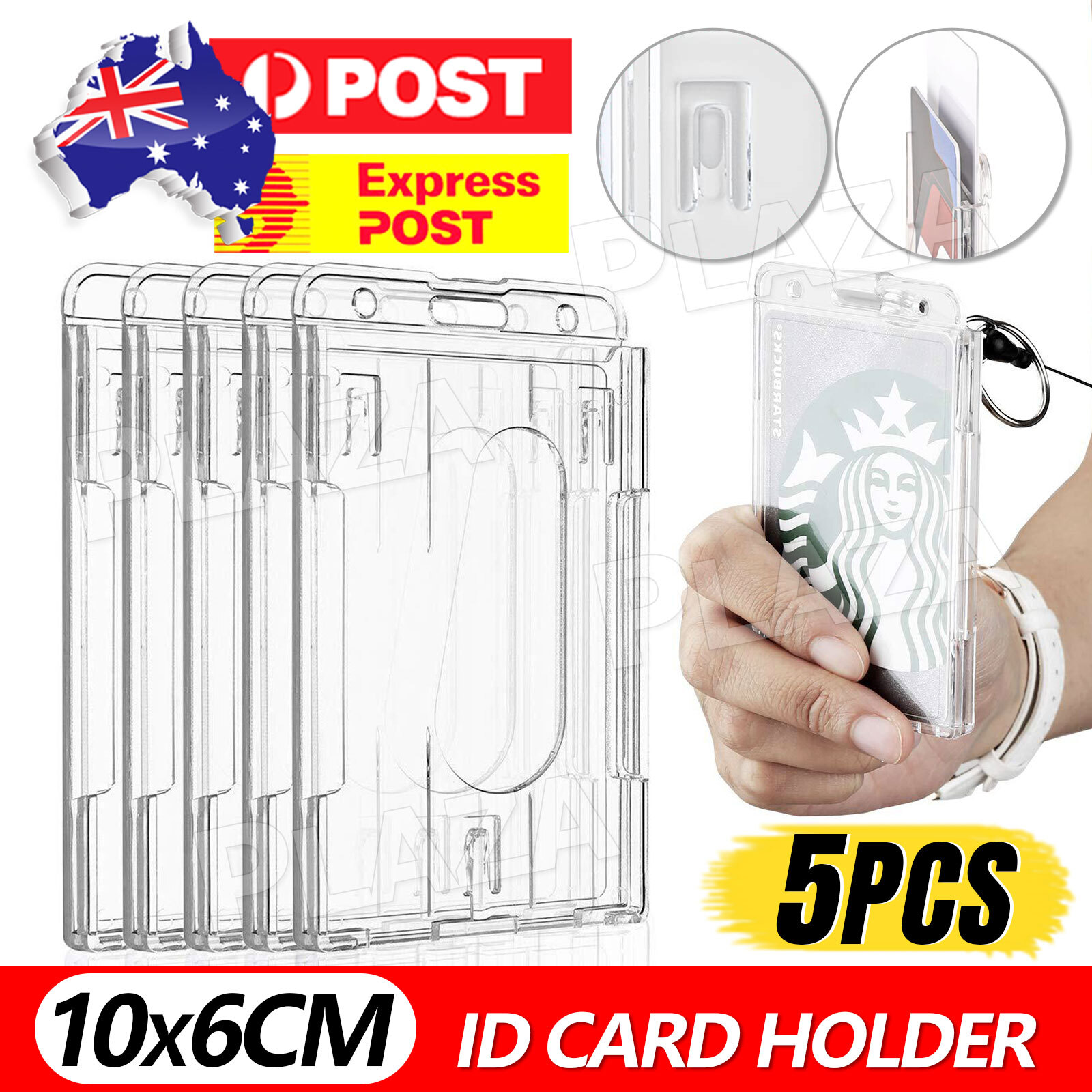 5PCS ID Card Holder Clear Hard Plastic Vertical Double Sides 10x6CM Transparent
