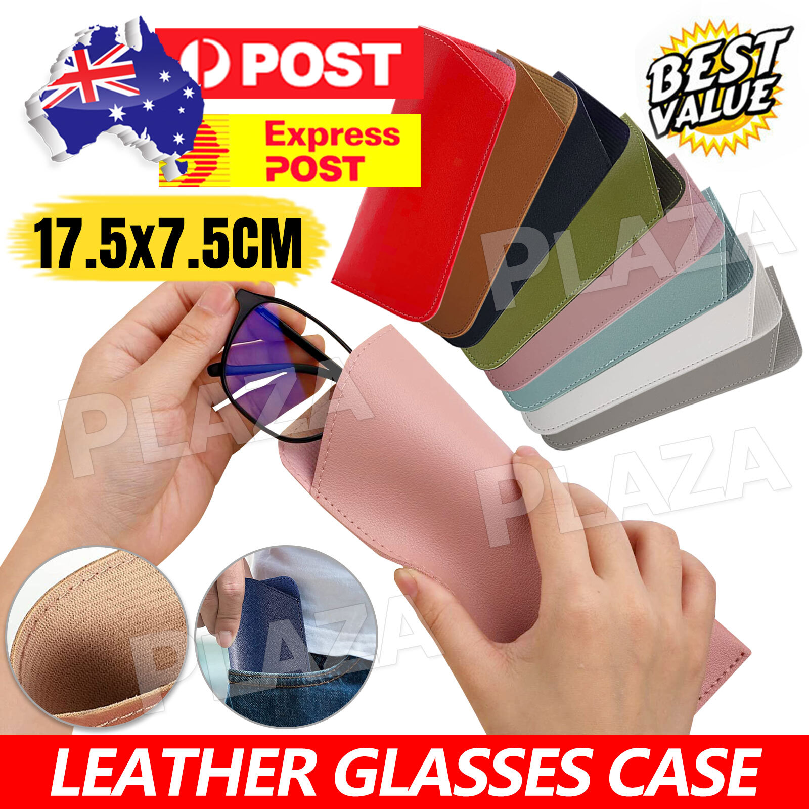 Faux Leather Soft Glasses Pouch Sunglasses Reading Portable 17.5x7.5CM Black