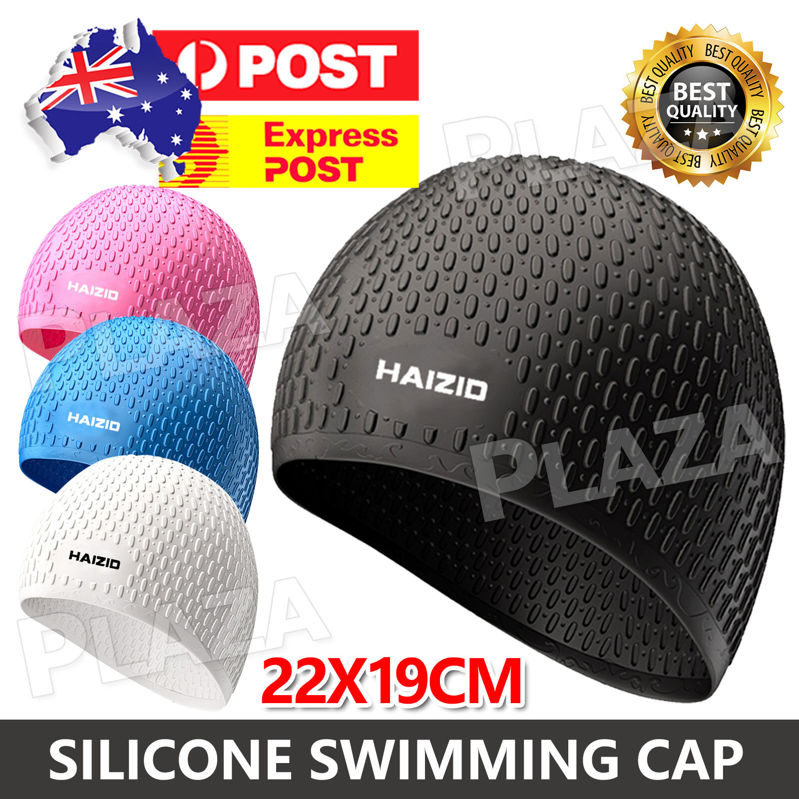 Silicone Swimming Cap Waterproof Black Long Hair Adult Swim Pool Hat 22x19CM