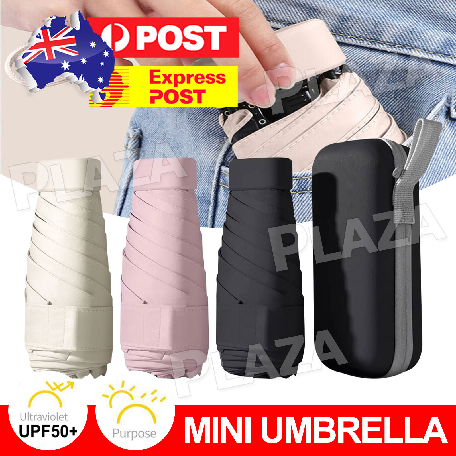 Mini Compact Pocket Umbrella Anti UV Sun Rain 6Folding Windproof Travel Black