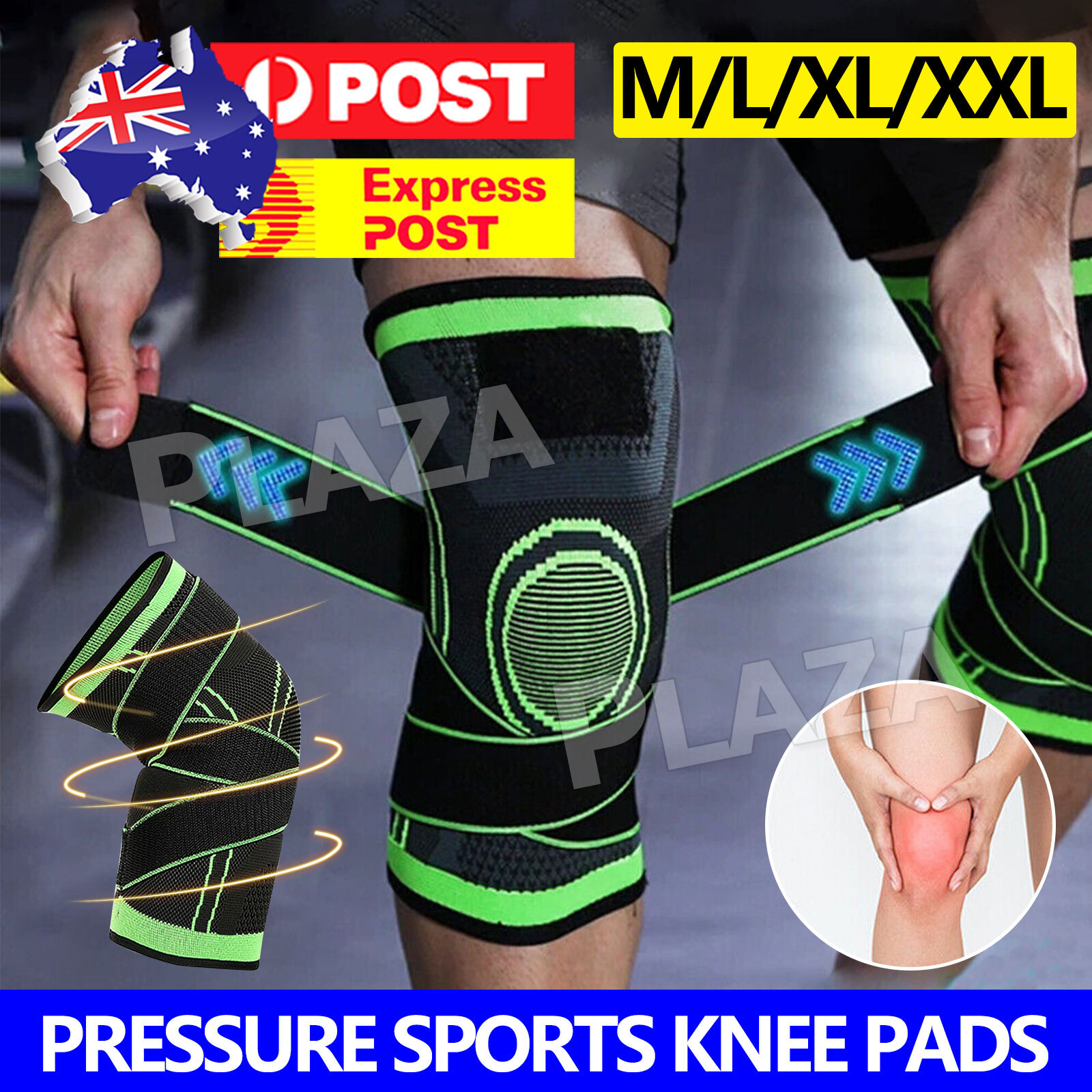 Knee Support Brace 3D Compression Sleeve Breathable Green and Black Running