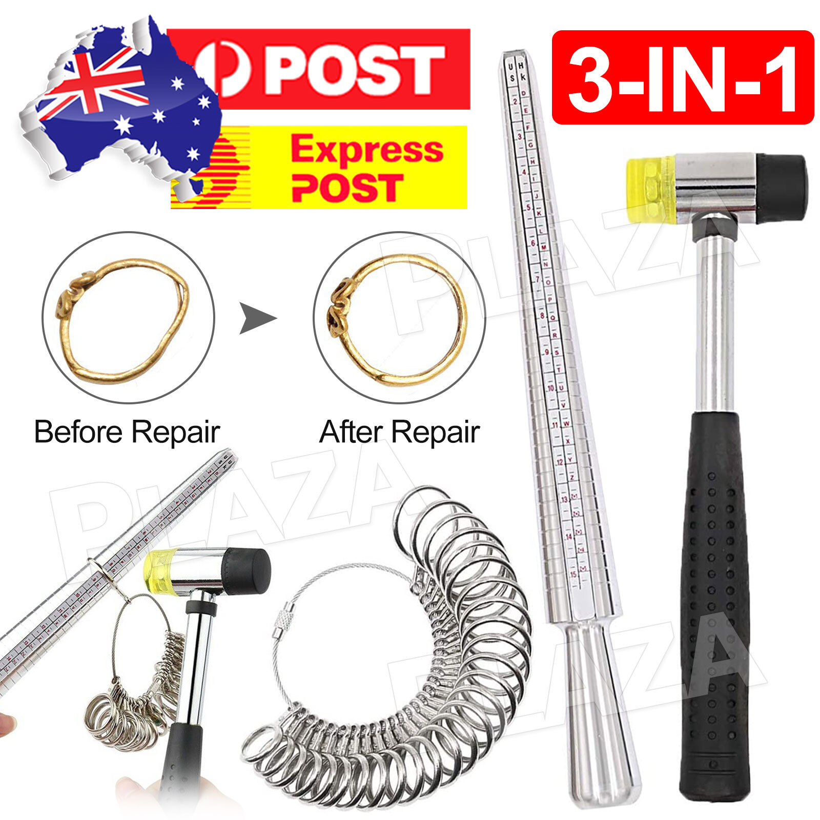 3IN1 Sizer Set Ring Size Finger Measuring Tool Alloy Steel Silver Wire Wrapping