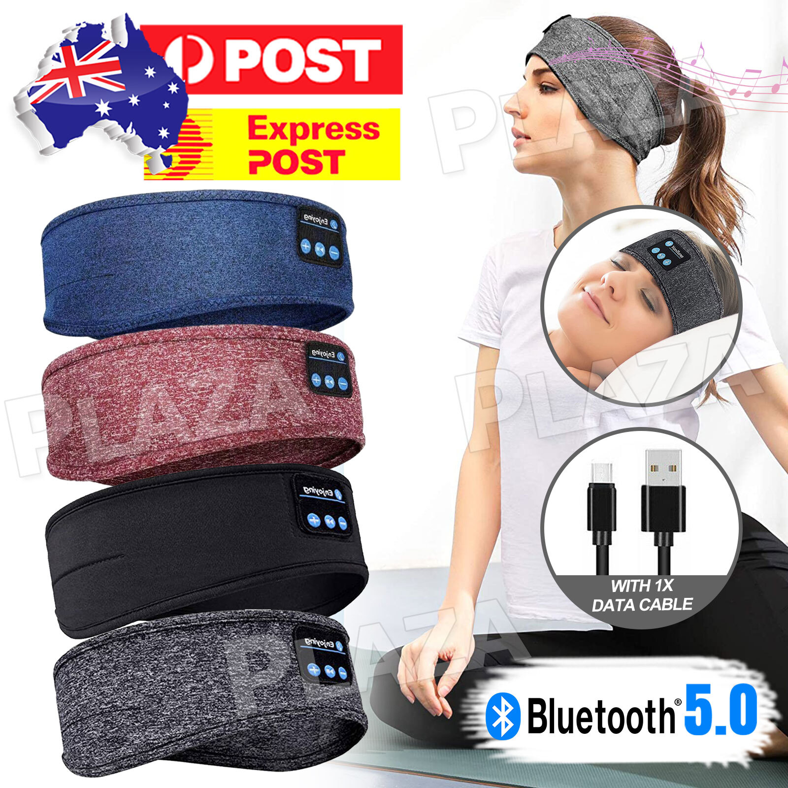 Bluetooth 5.0 Sleep Music Eye Mask Headband Stereo Headphones Black Wireless