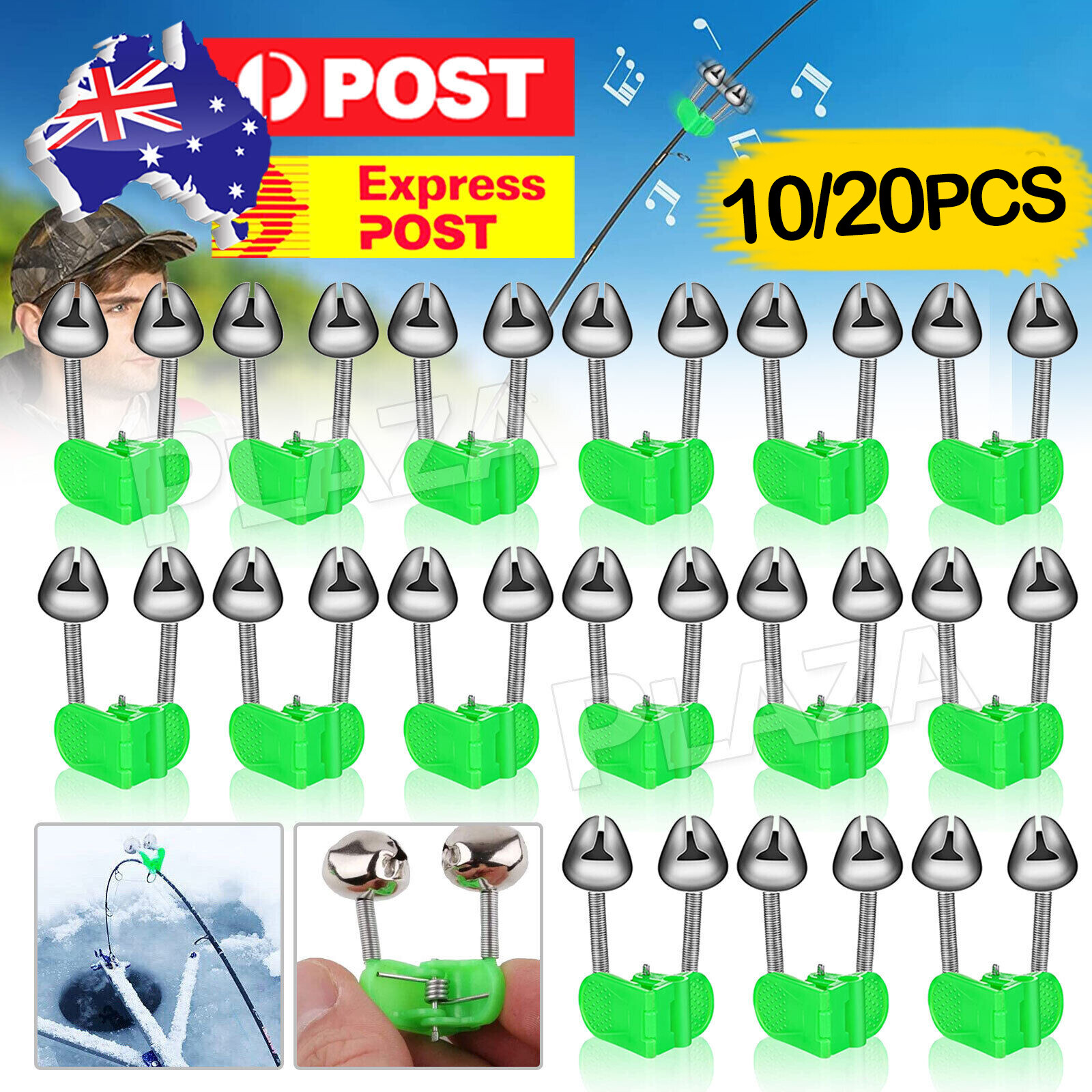 10PCS Plastic Clip Double Bells Fishing Rod Bite Alarm Green Water Resistant