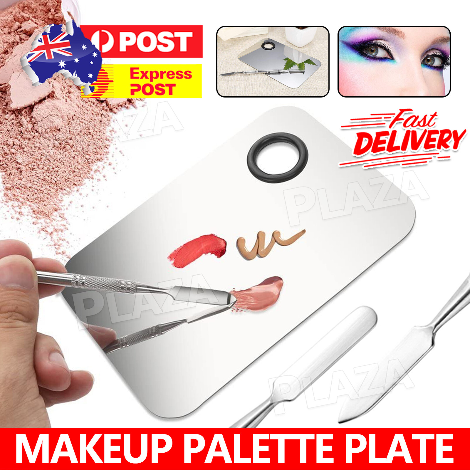 Stainless Steel Makeup Cosmetic Palette Plate 15x10cm Silver Color Mixing AU