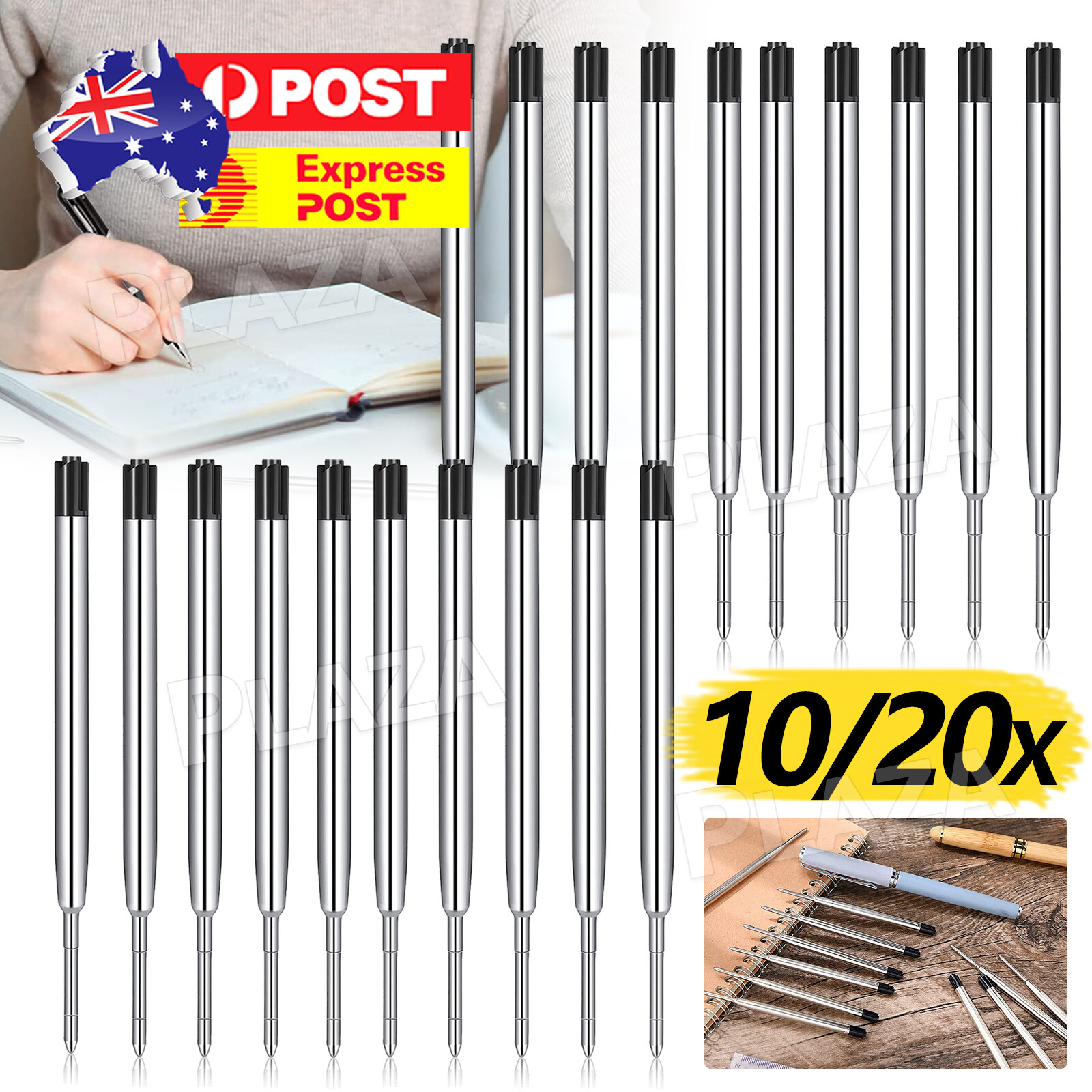 20pcs Parker Compatible Ballpoint Ink Refills Black Metal Medium 9.8CM AU 1350