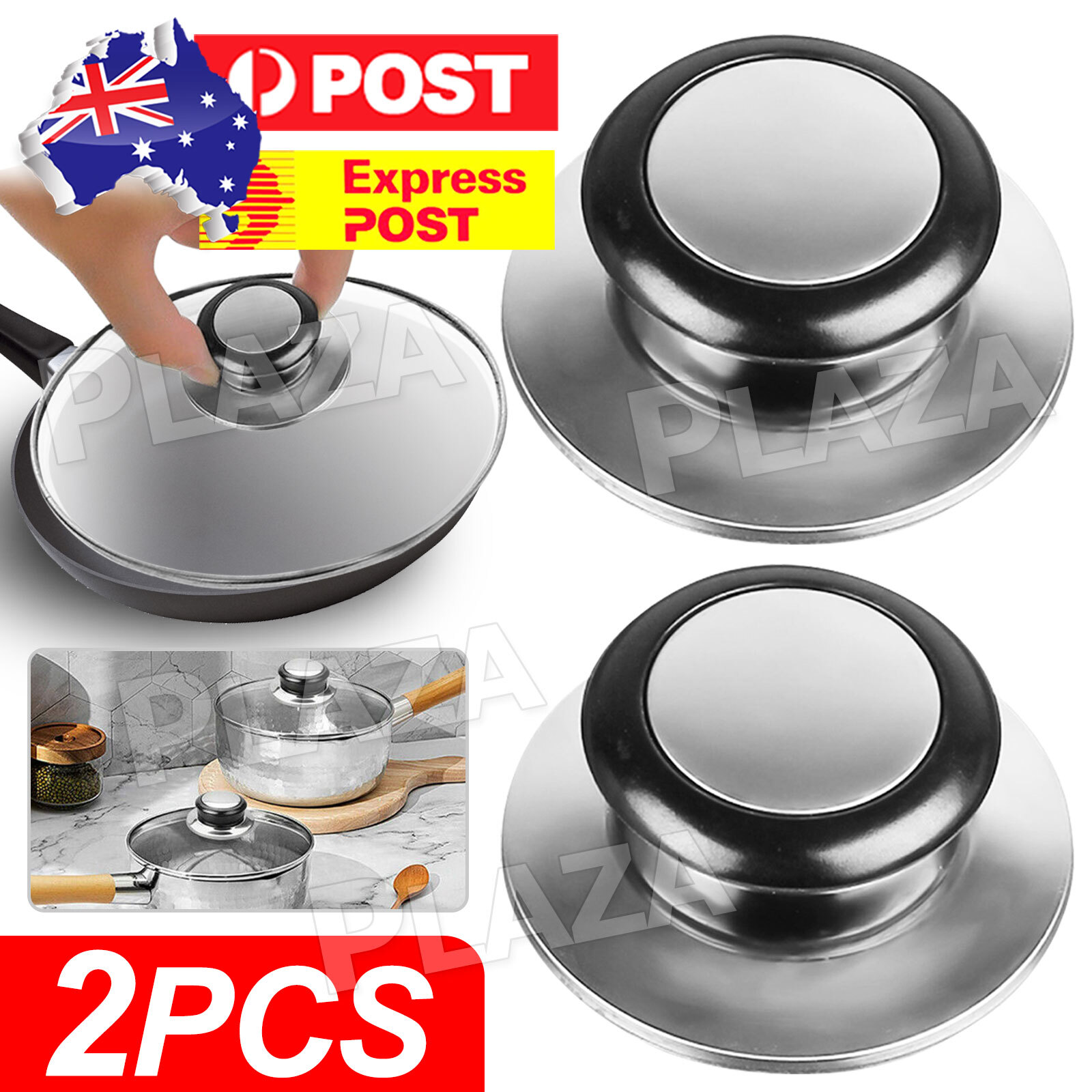 2pcs Replacement Pot Lid Knobs Black Plastic Stainless Steel 5.5cm Pan Cover
