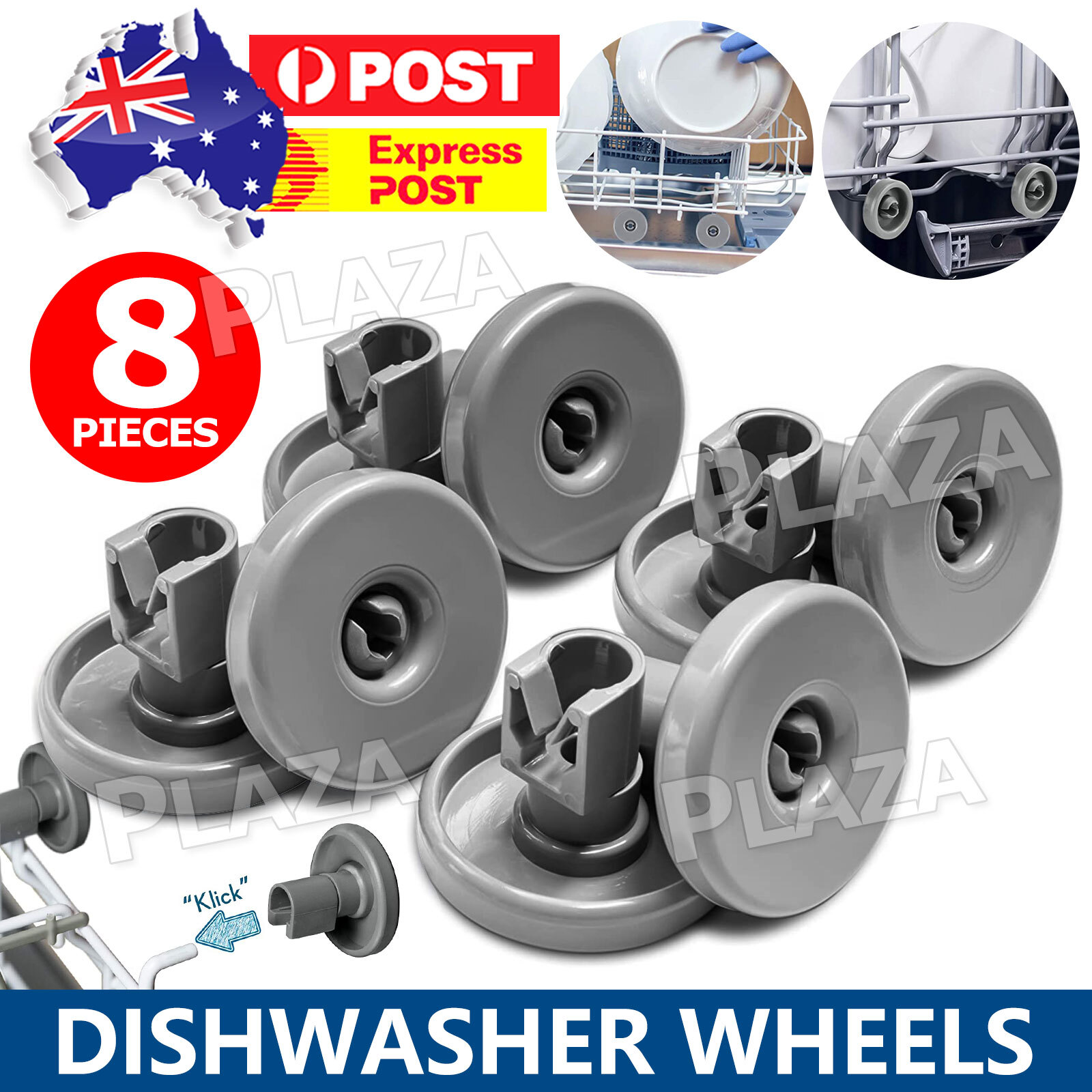 8X Dishwasher Basket Wheels 40 mm For Dishlex DX103SK DX203WK 50286965004 Grey