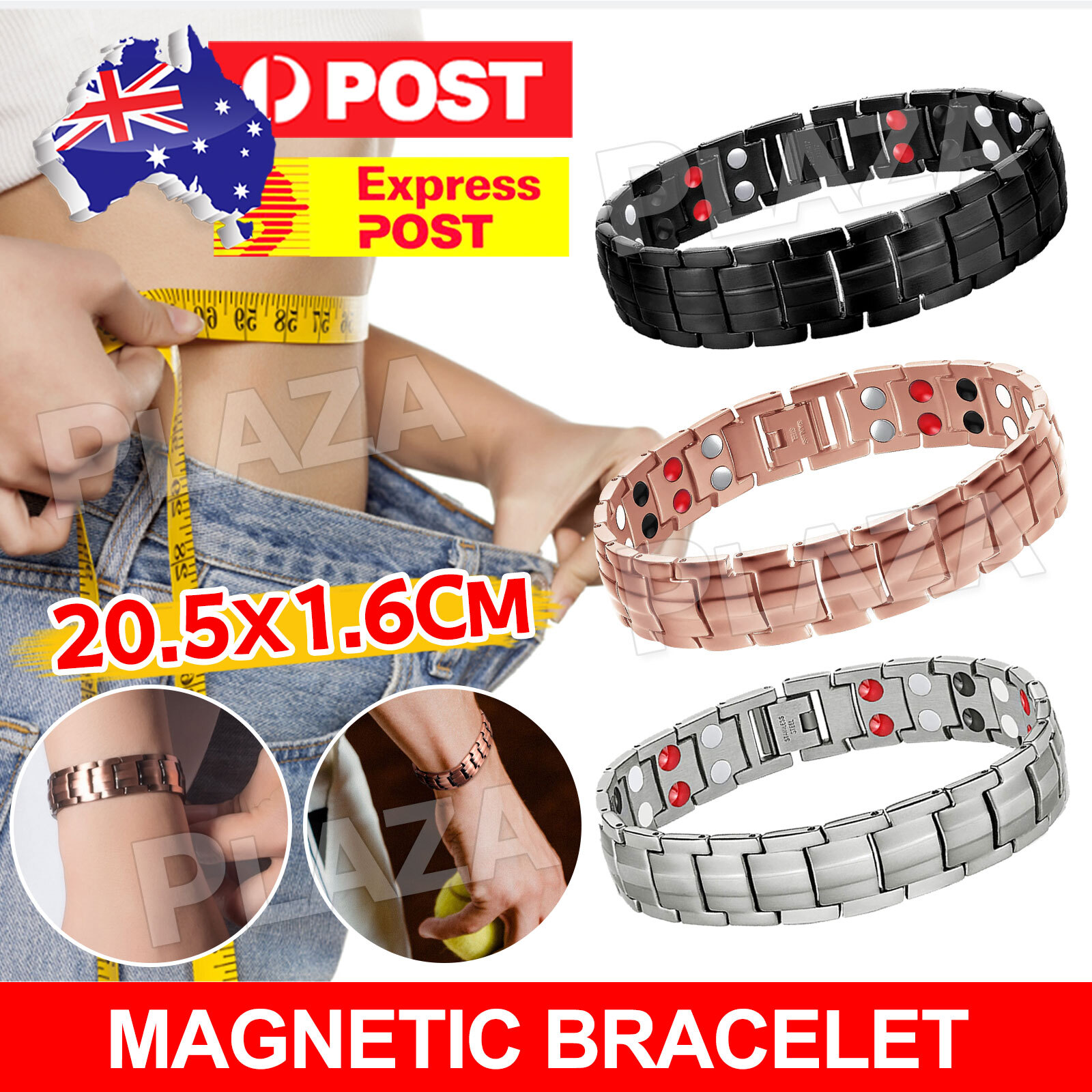 Magnetic Therapy Bracelet Arthritis Pain Relief Powered Magnets Black 20.5cm